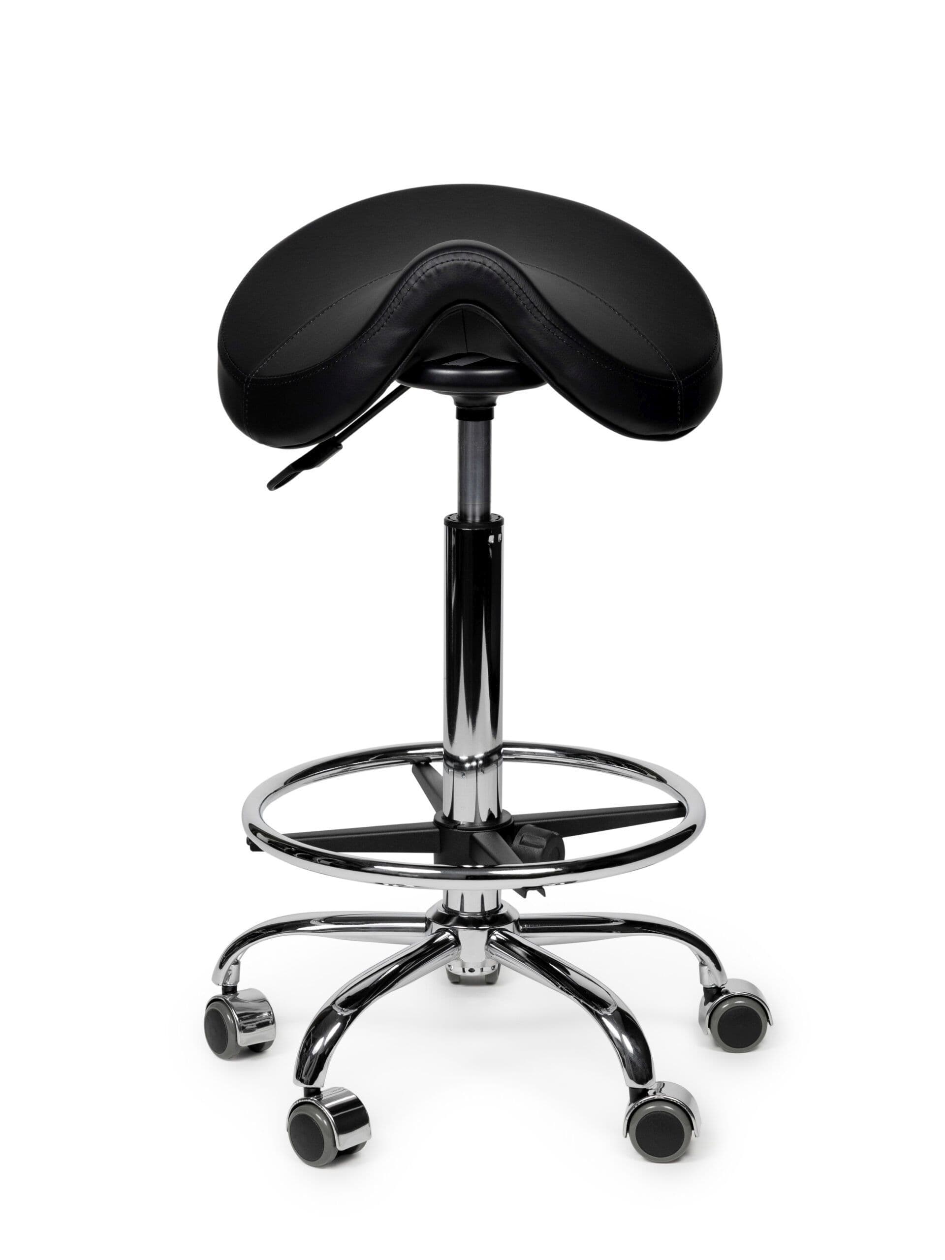 Zadelkruk Office Premium standaard met voetring harde wielen zw