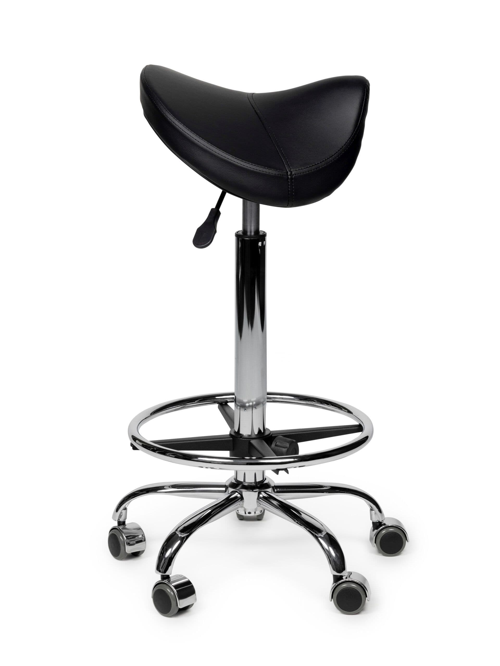 Zadelkruk Office Premium hoog met voetring harde wielen zw 2