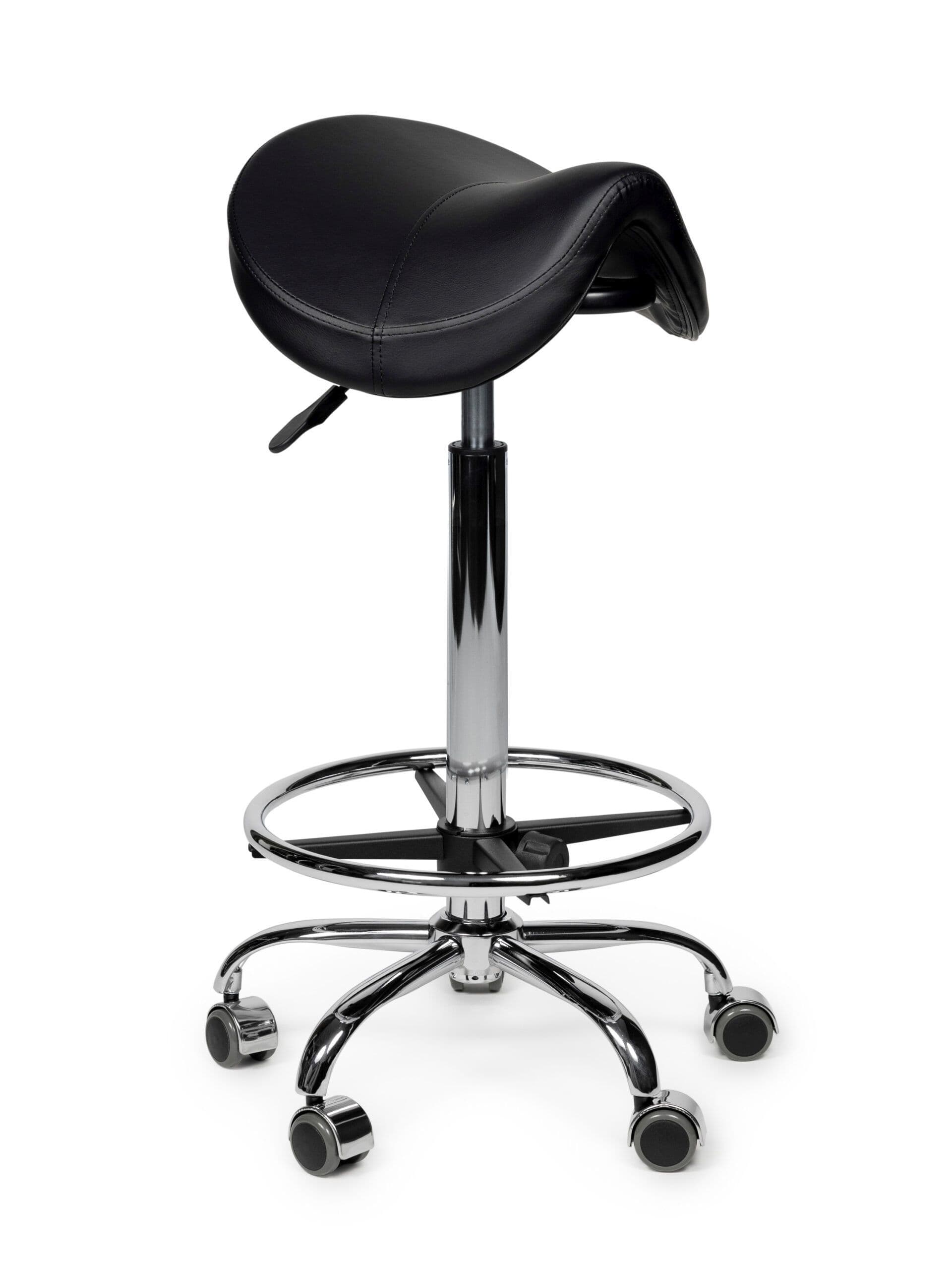 Zadelkruk Office Premium hoog met voetring harde wielen zw 3