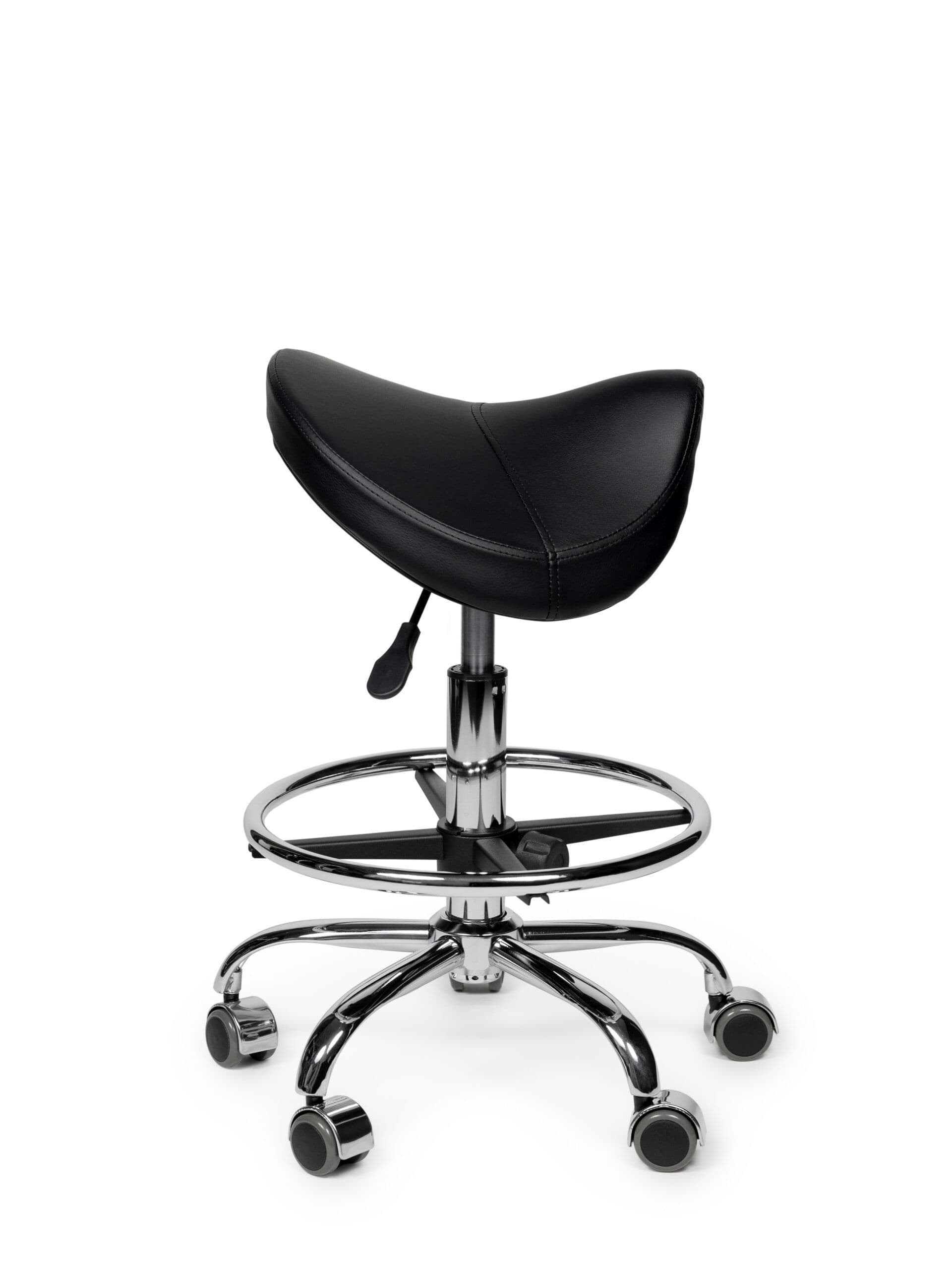 Zadelkruk Office Premium laag met voetring harde wielen zw 2