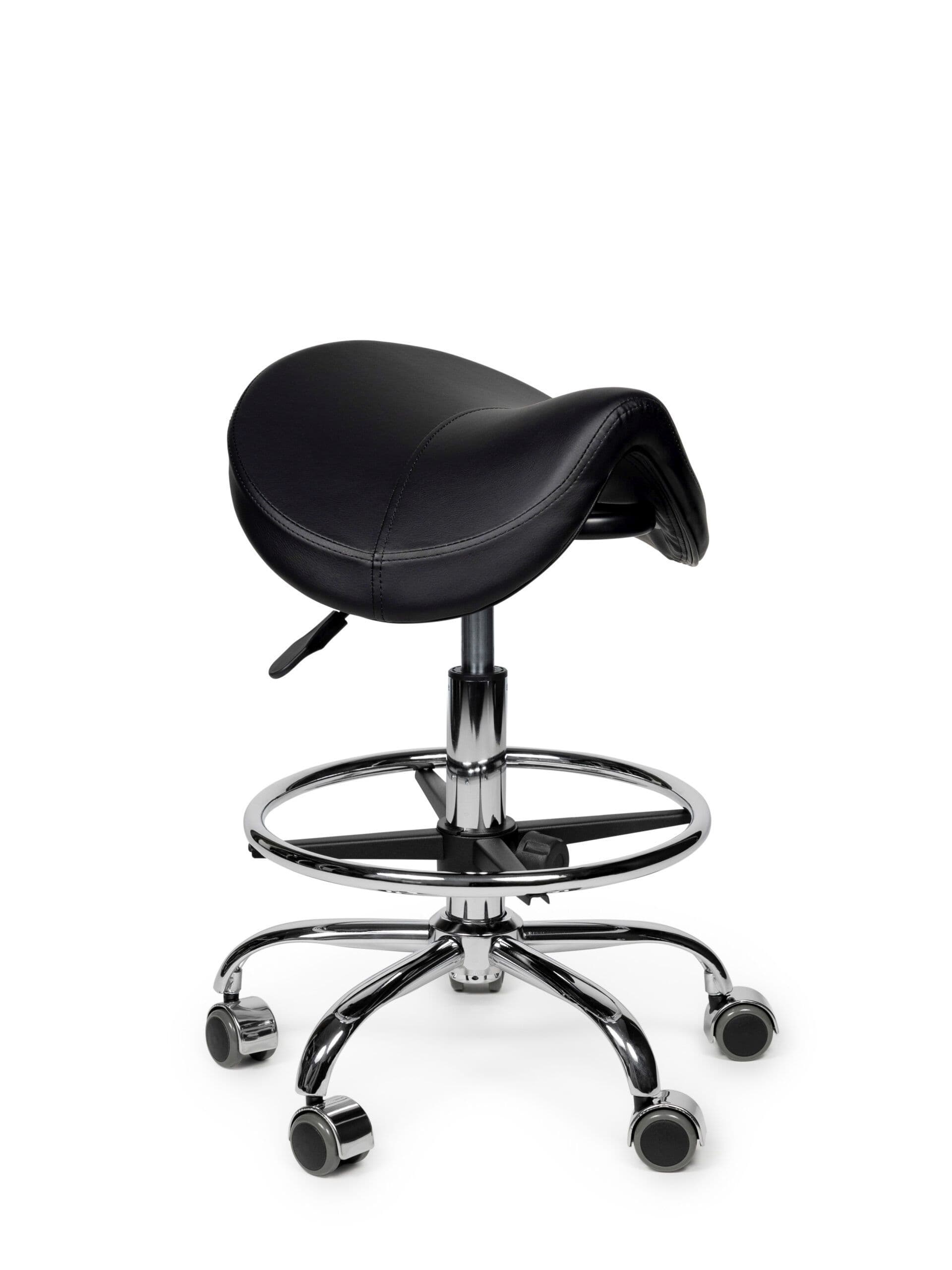 Zadelkruk Office Premium laag met voetring harde wielen zw 3
