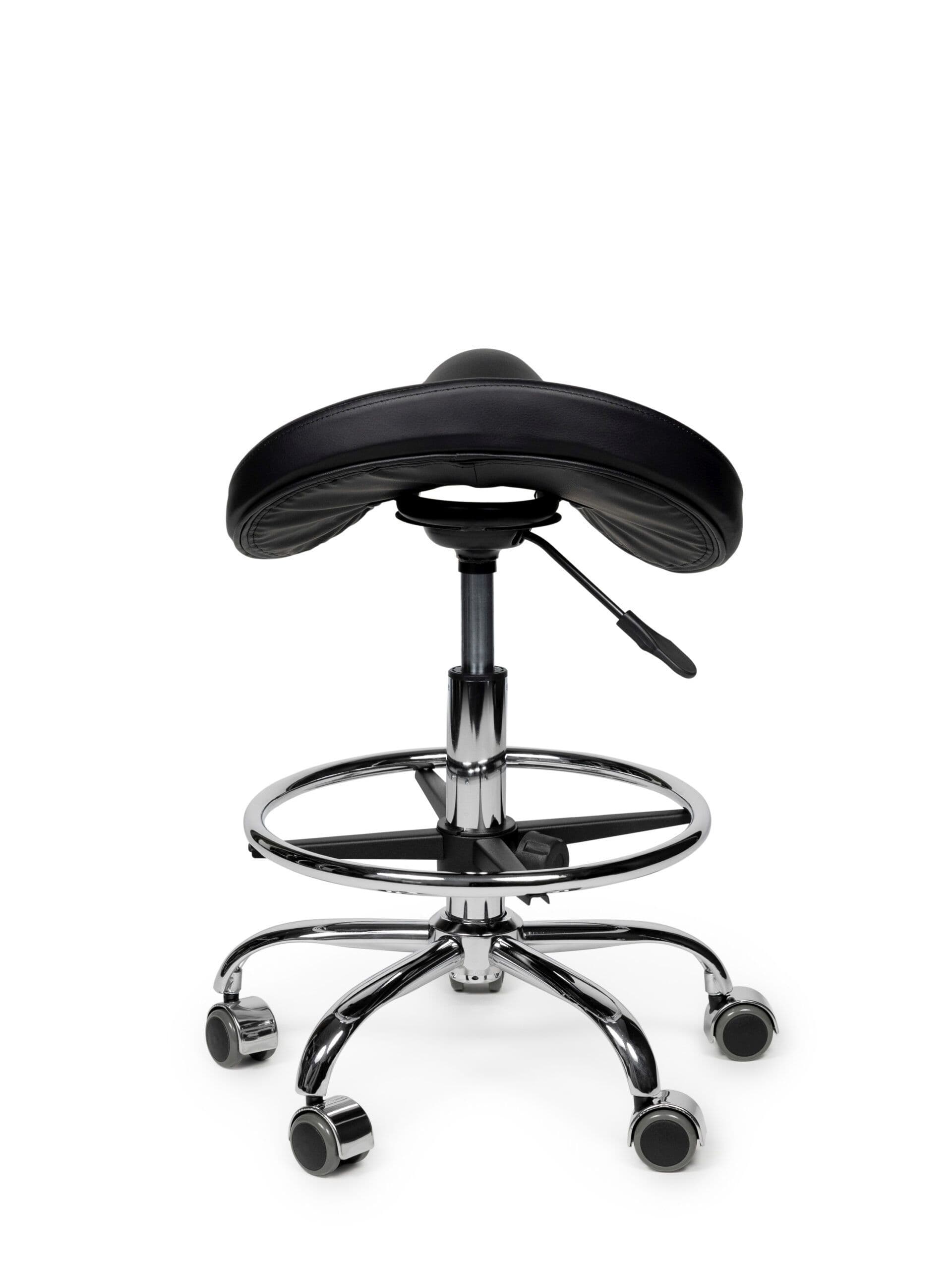 Zadelkruk Office Premium laag met voetring harde wielen zw 4