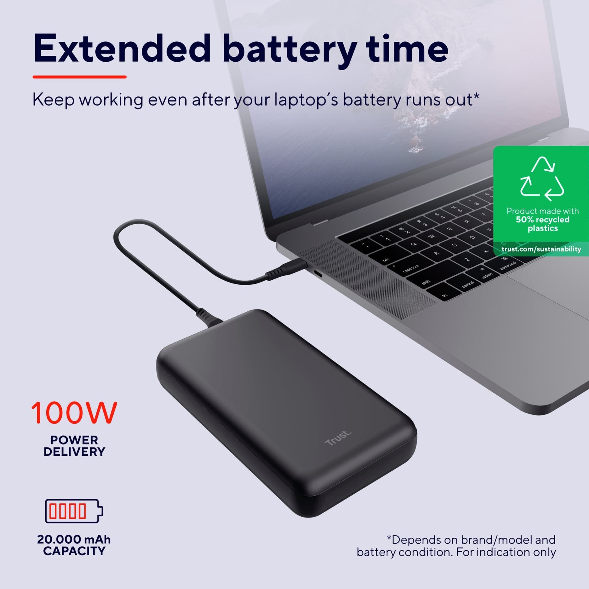 Powerbank Trust Laro laptop 100W 3