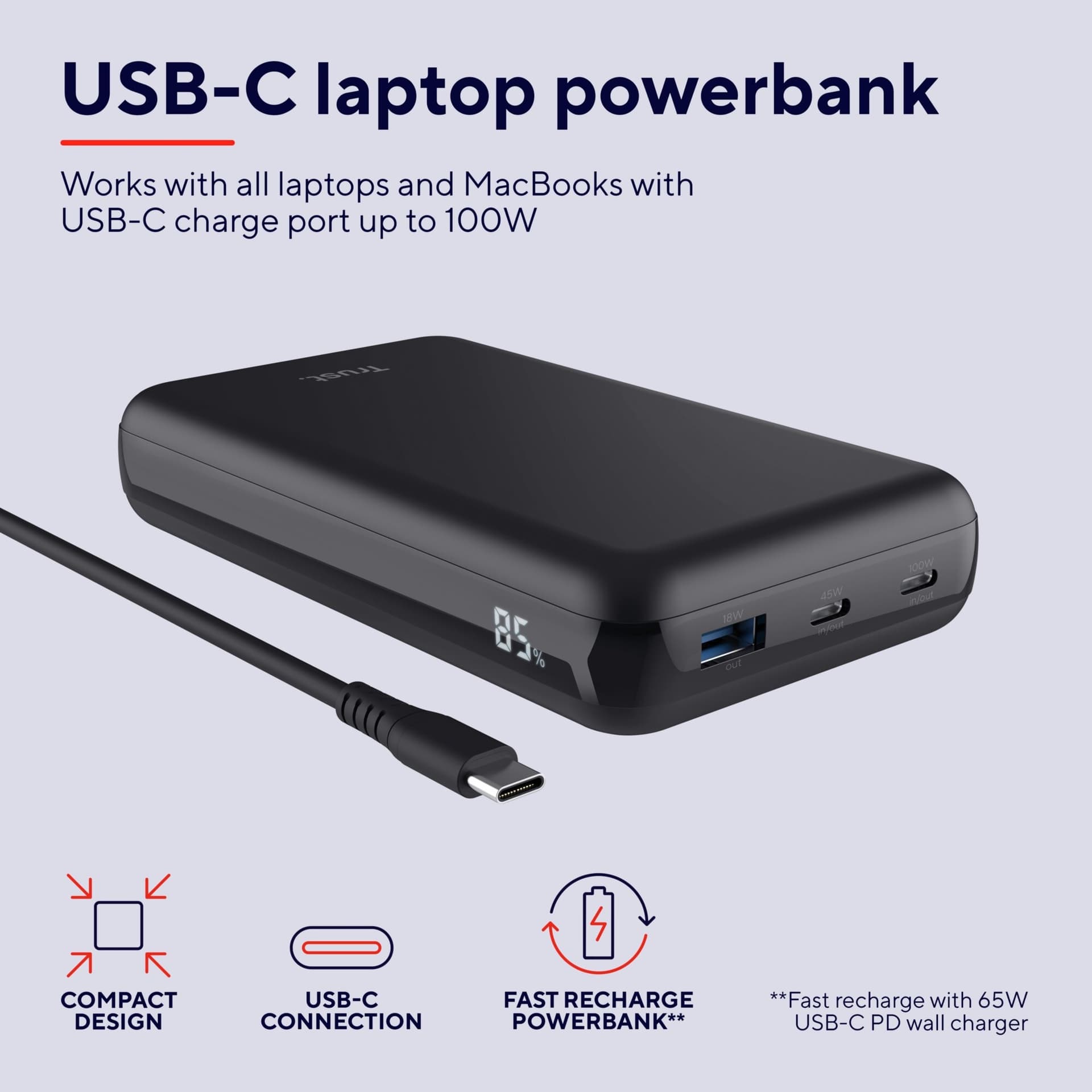 Powerbank Trust Laro laptop 100W 4