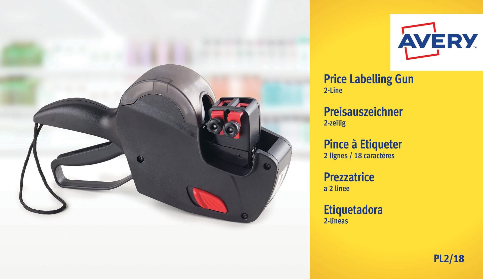 Etiketteertang Avery PL2/18 2 regels zwart