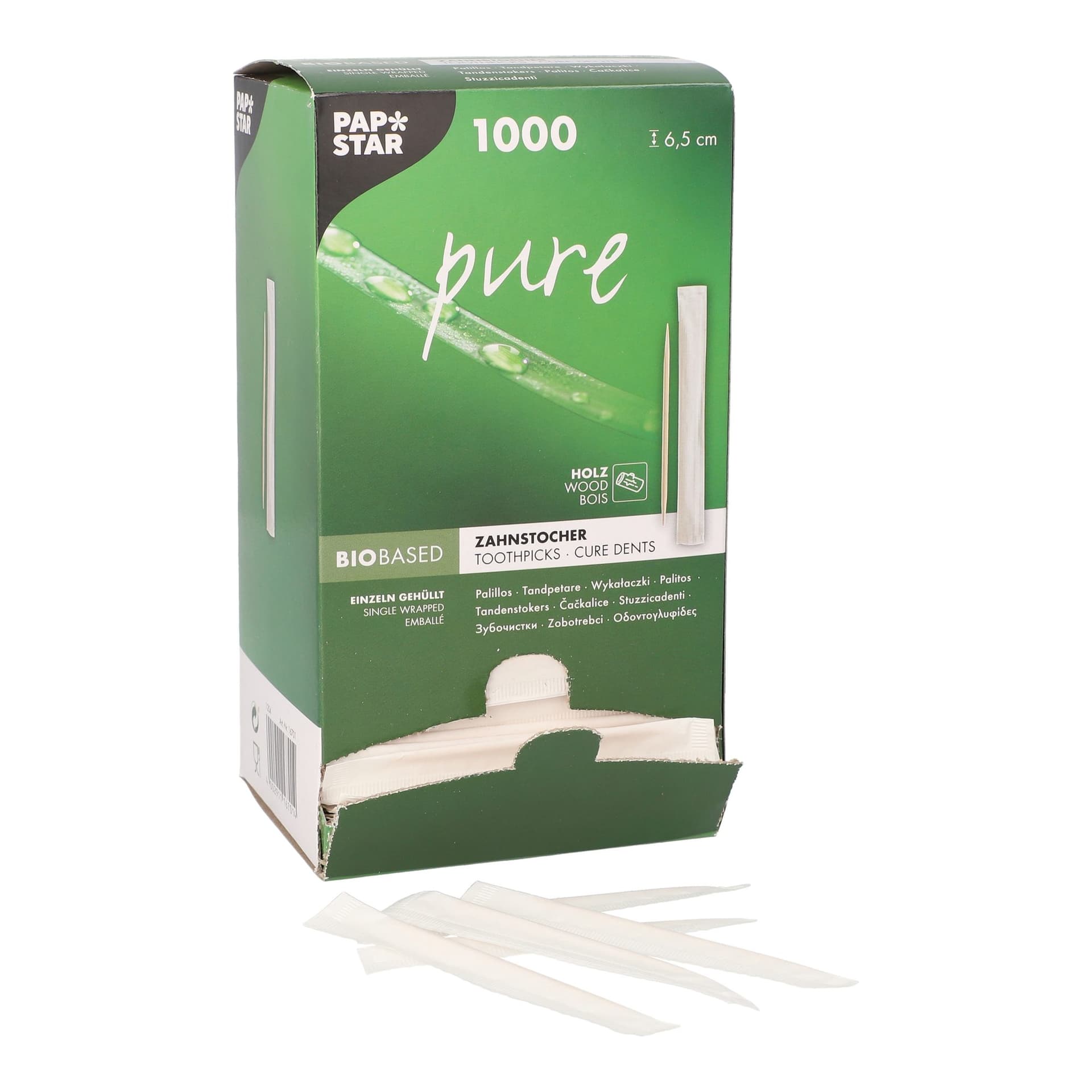 Tandenstoker Papstar Pure per stuk verpakt dispenser à 1000 stuks hout 3