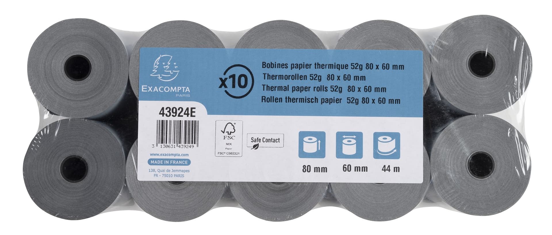 Telrol Exacompta 80mmx44m kern Ø12mm SafeContact thermisch 3