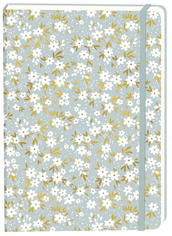 Notitieboek witte bloemen A5 lijn 92 pagina's softcover grijs