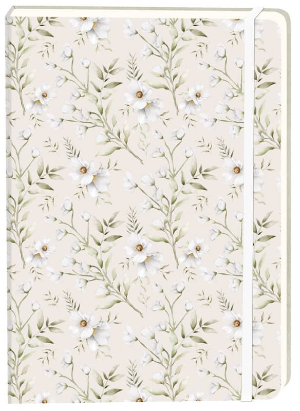 Notitieboek witte bloemen A5 lijn 92 pagina's softcover creme