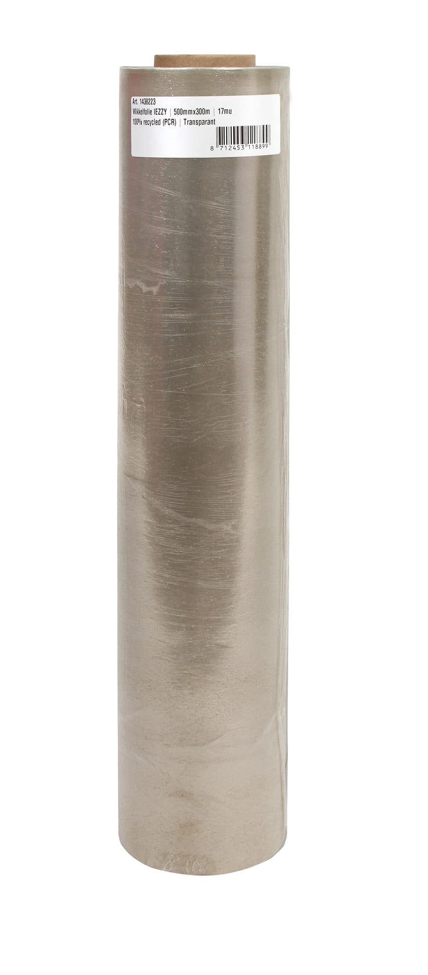 Wikkelfolie IEZZY 500mmx300m 17mu 100% recycled (PCR) transparant