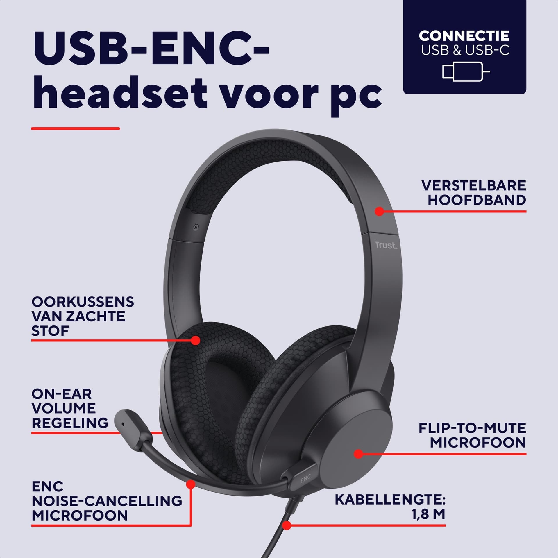 Hoofdtelefoon Trust Ayda Max USB-ENC 3