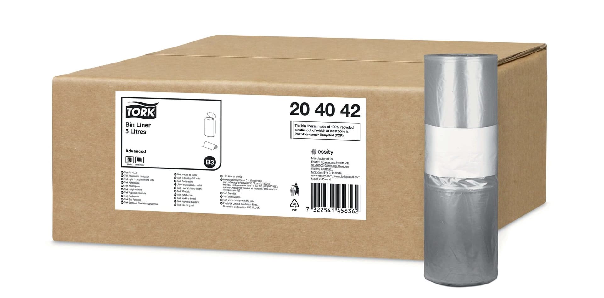 Afvalzak Tork B3 Advanced 33x40cm 5L transparant 204042