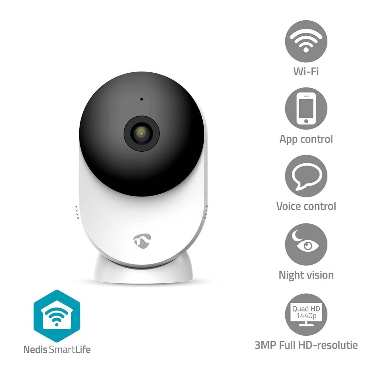 Beveiligingscamera Nedis Smartlife Wifi indoor 3MP Full HD 1296p wit 3
