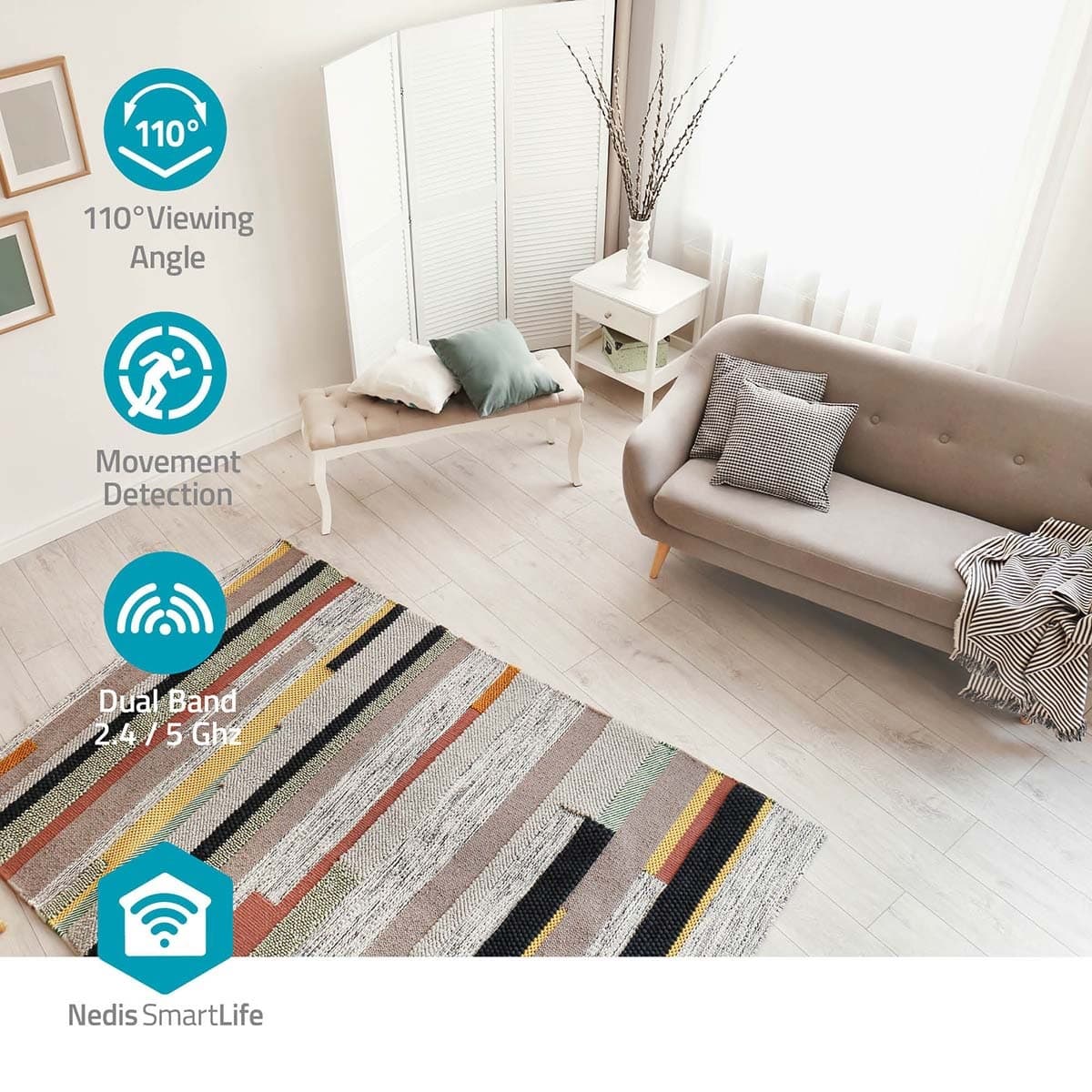 Beveiligingscamera Nedis Smartlife Wifi indoor 3MP Full HD 1296p wit 5