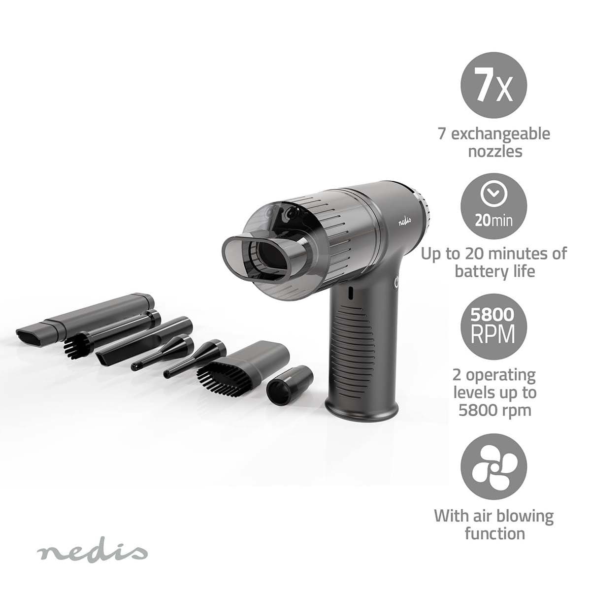 Handstofzuiger / luchtblazer Nedis 90W oplaadbaar zwart 4