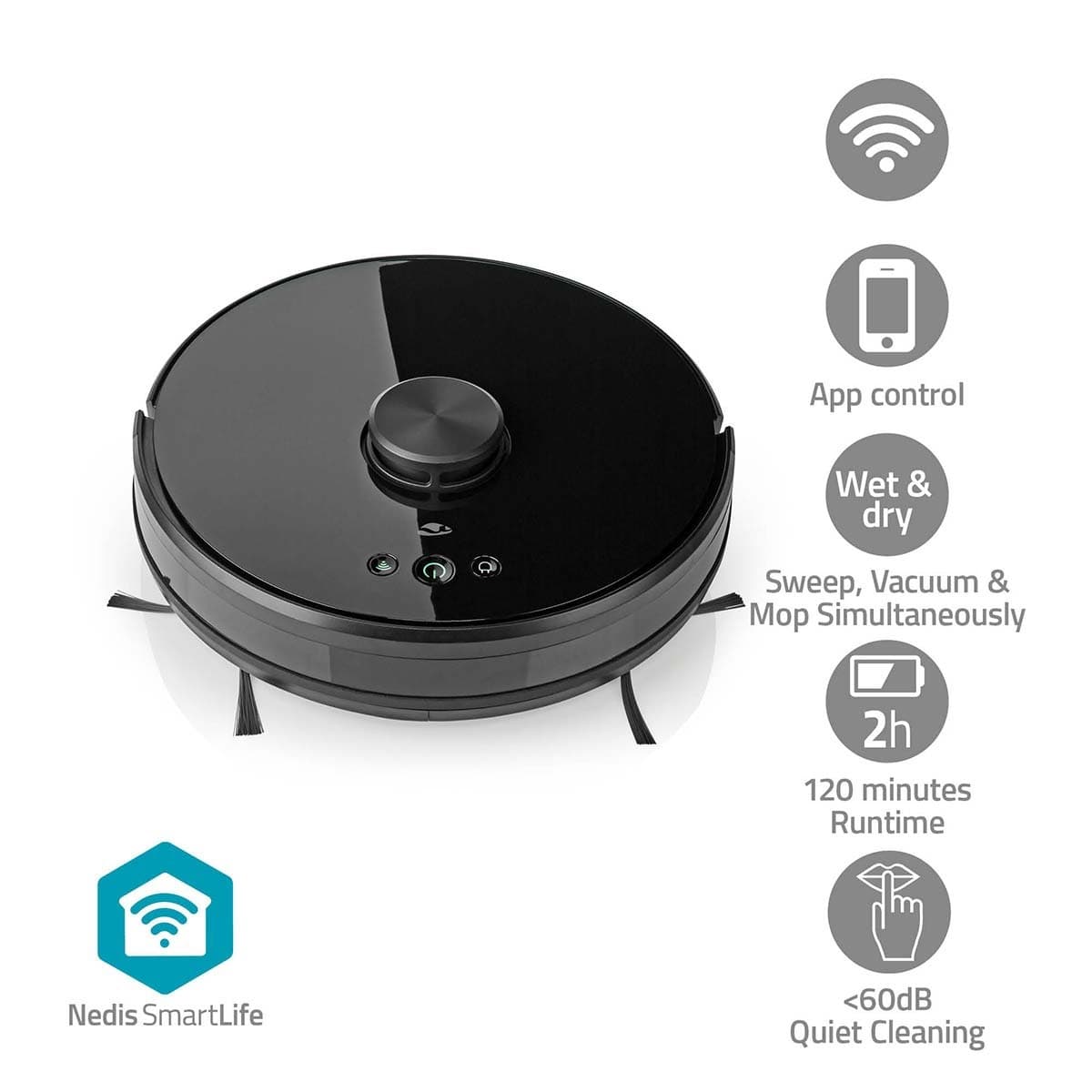 Robotstofzuiger Nedis Smartlife wifi laser 3-in-1 zwart 7