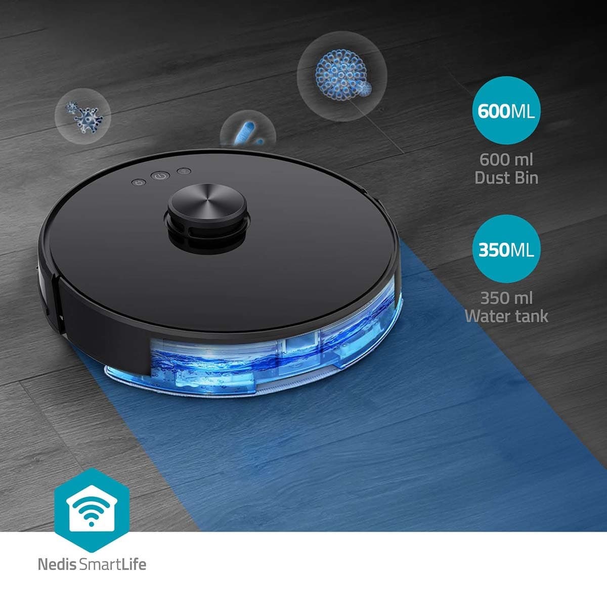 Robotstofzuiger Nedis Smartlife wifi laser 3-in-1 zwart 9
