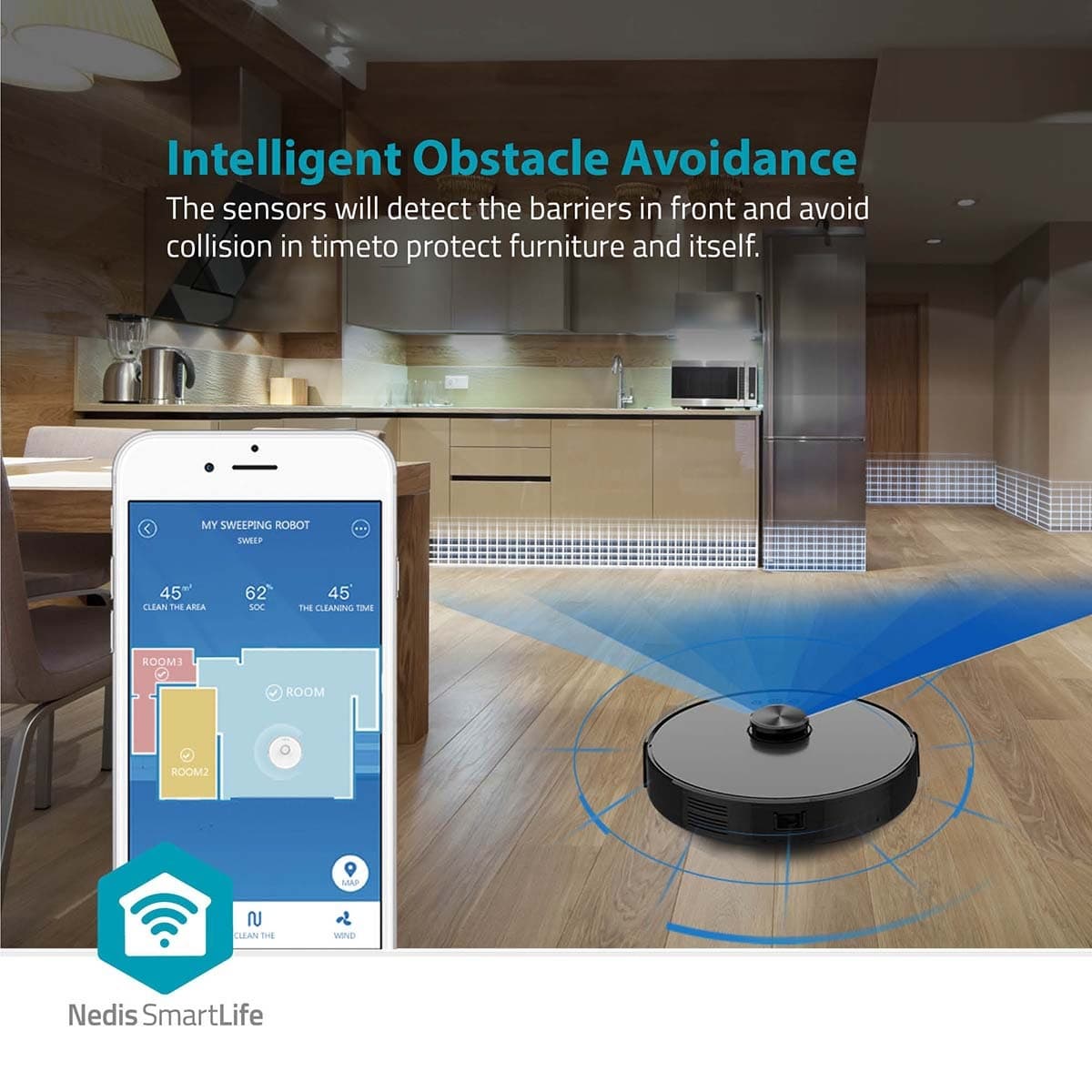 Robotstofzuiger Nedis Smartlife wifi laser 3-in-1 zwart 10