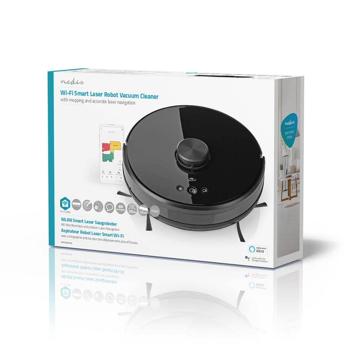Robotstofzuiger Nedis Smartlife wifi laser 3-in-1 zwart