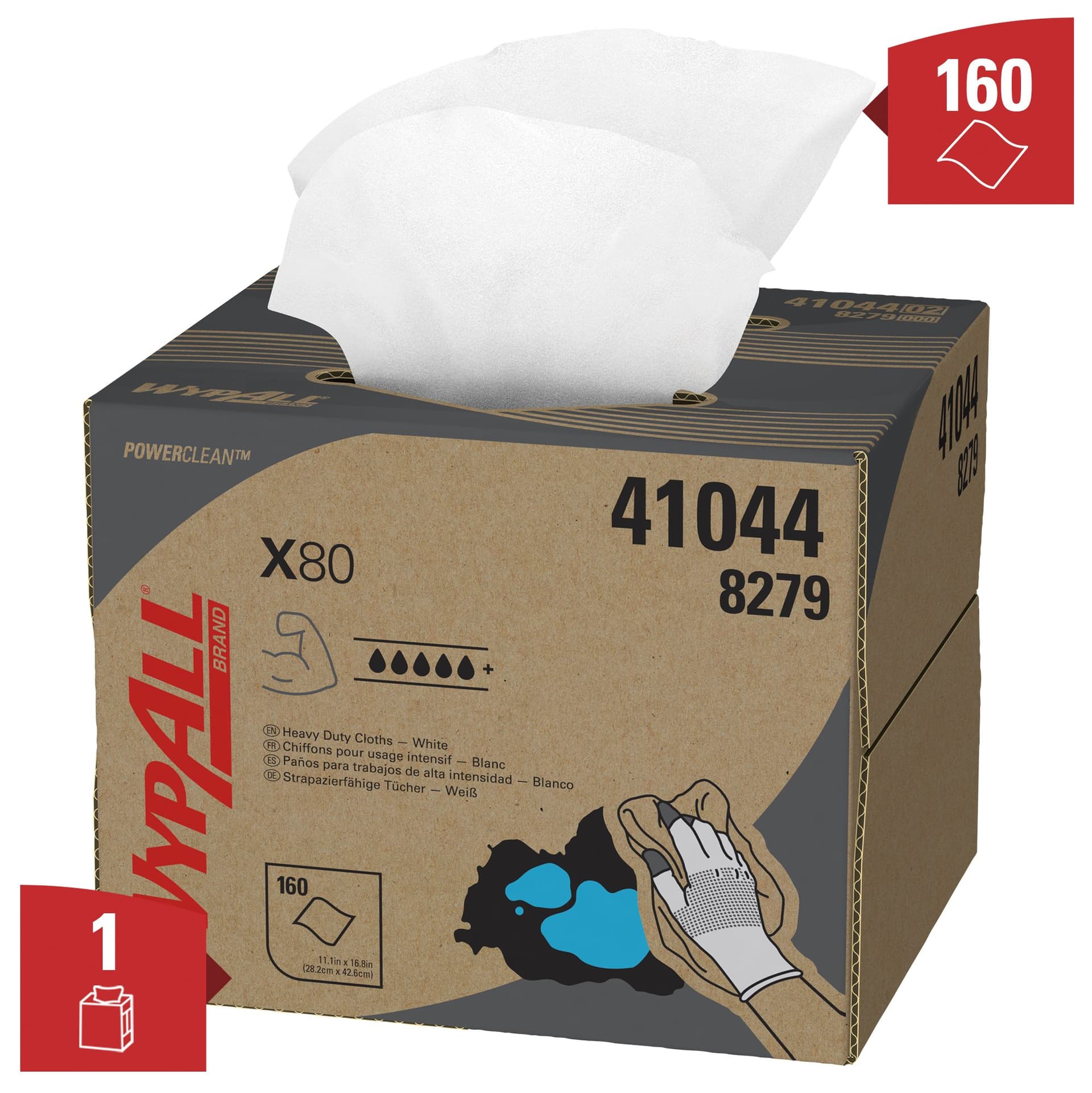 Poetsdoek WypAll X80 PowerClean 426x281mm 160vel dispenserdoos wit 8279 2