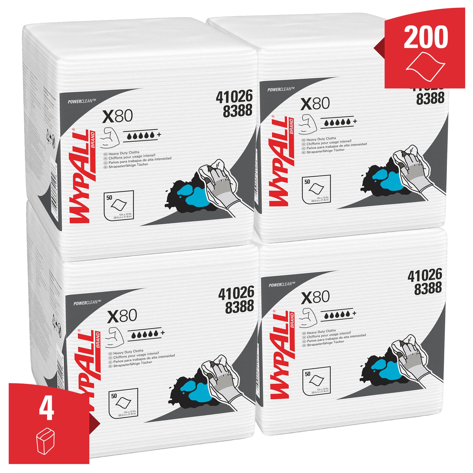 Poetsdoek WypAll X80 PowerClean 305x317mm 4x50vel wit 8388 2
