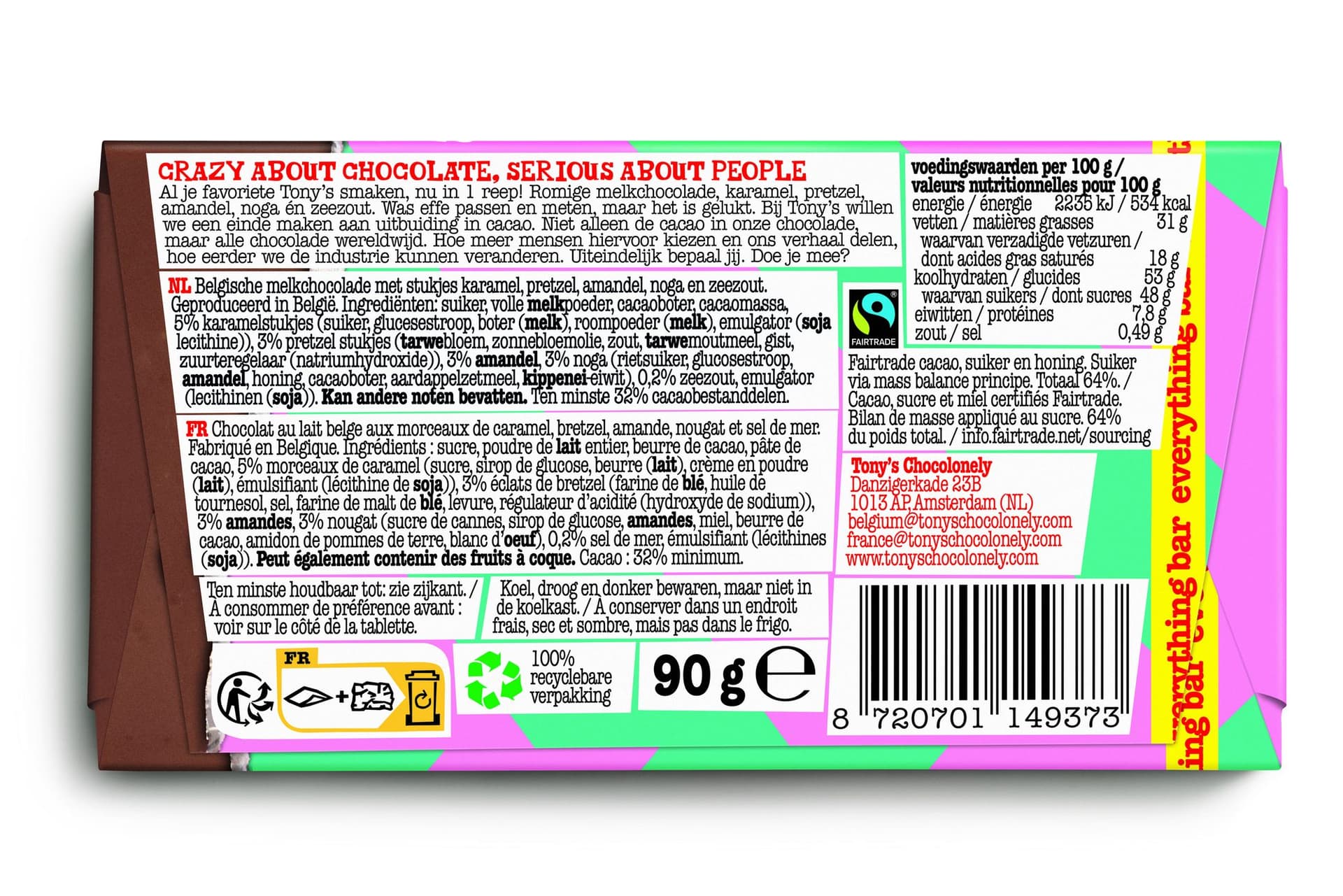 Chocolade Tony's Chocolonely melk everything reep 90 gram 3