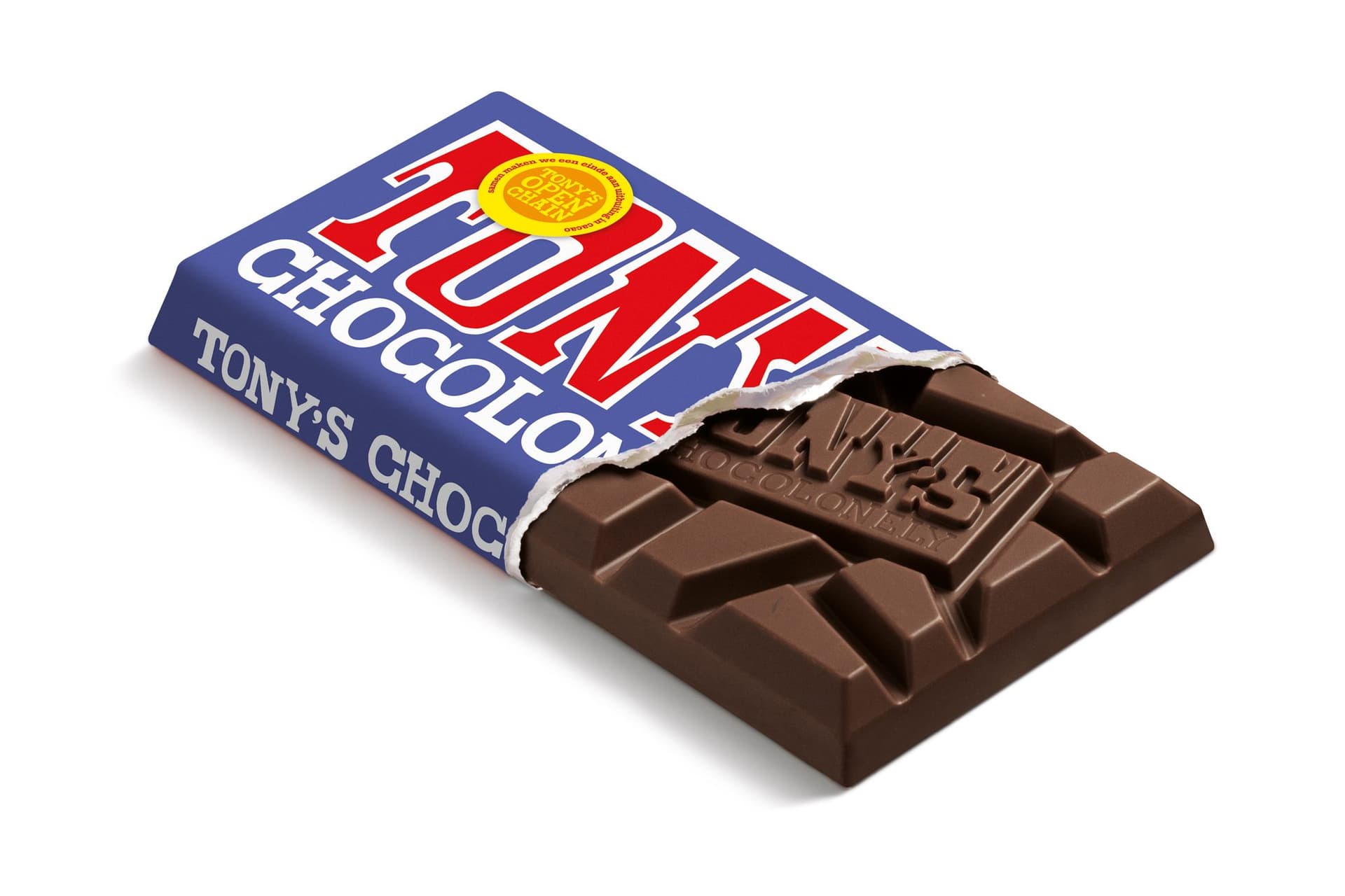 Chocolade Tony's Chocolonely donkere melk pretzel toffee reep 90 gram