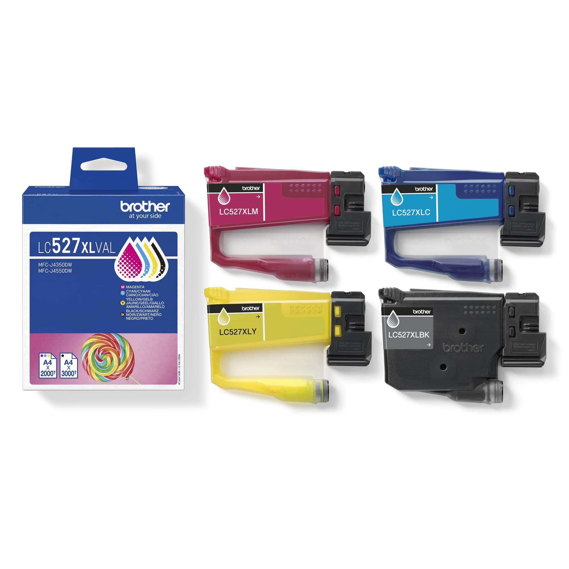 Inktcartridge Brother LC-527XL zwart + 3 kleuren 3