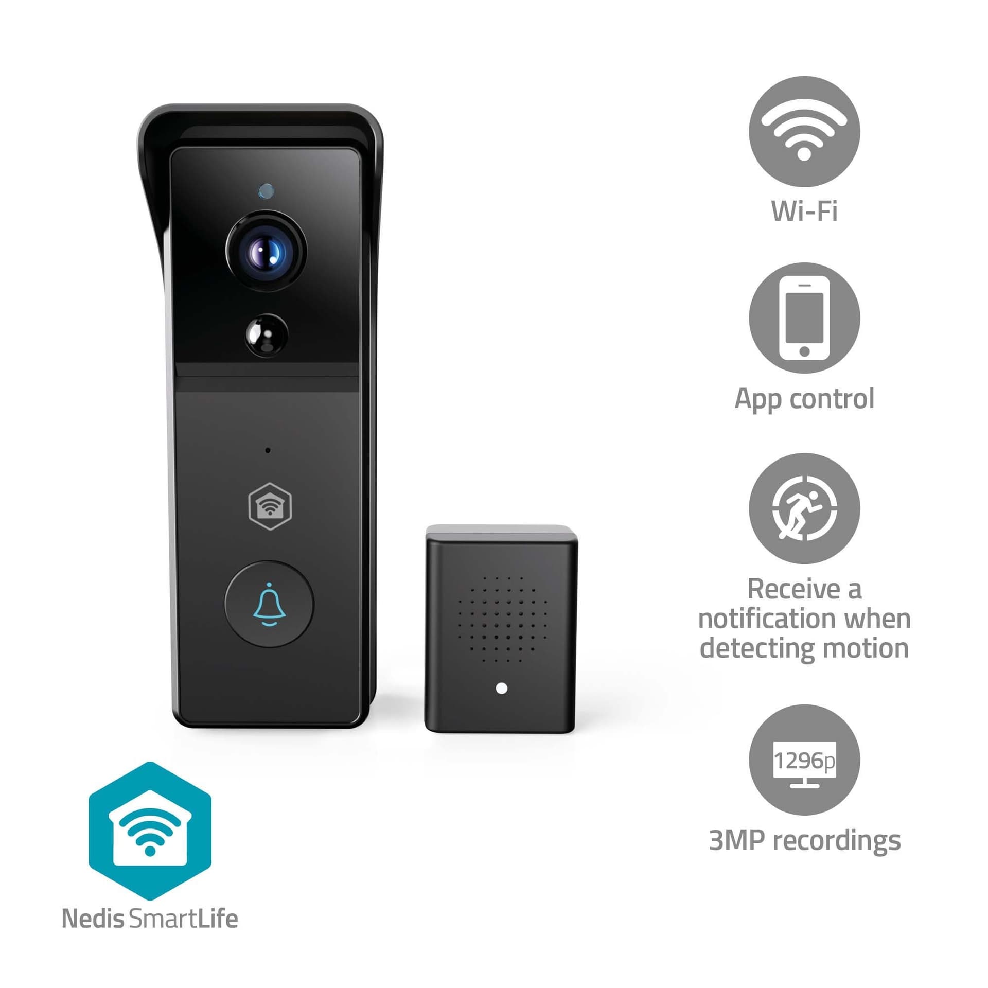 Videodeurbel Nedis Smartlife Wifi 3MP Full HD 1296p zwart 4