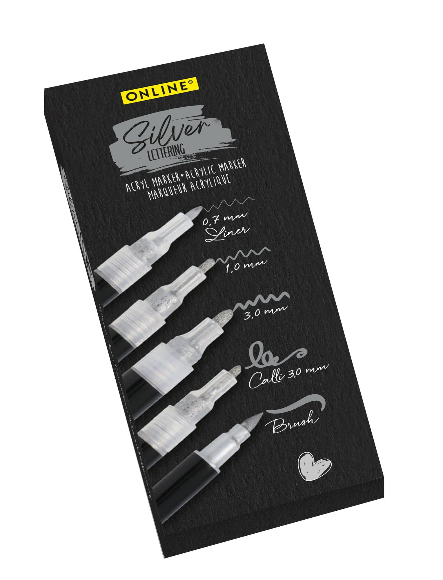 Acrylmarker Online lettering 5 breedtes zilver