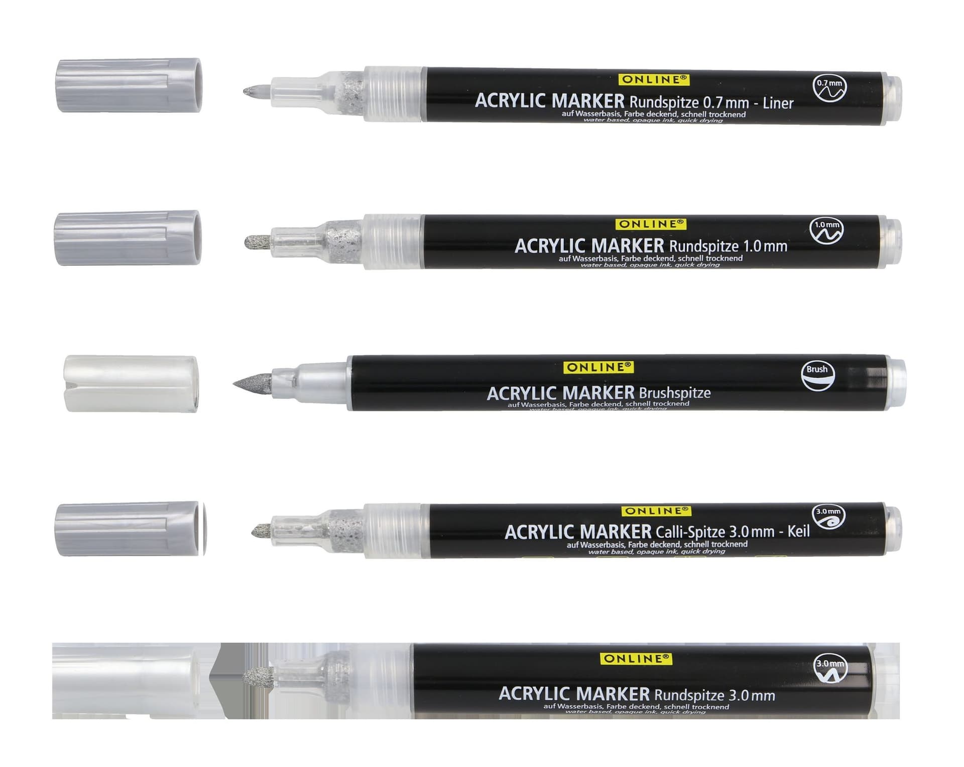 Acrylmarker Online lettering 5 breedtes zilver 2