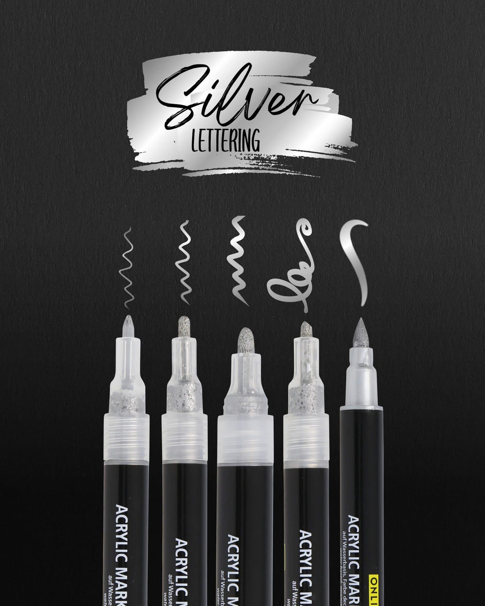 Acrylmarker Online lettering 5 breedtes zilver 3