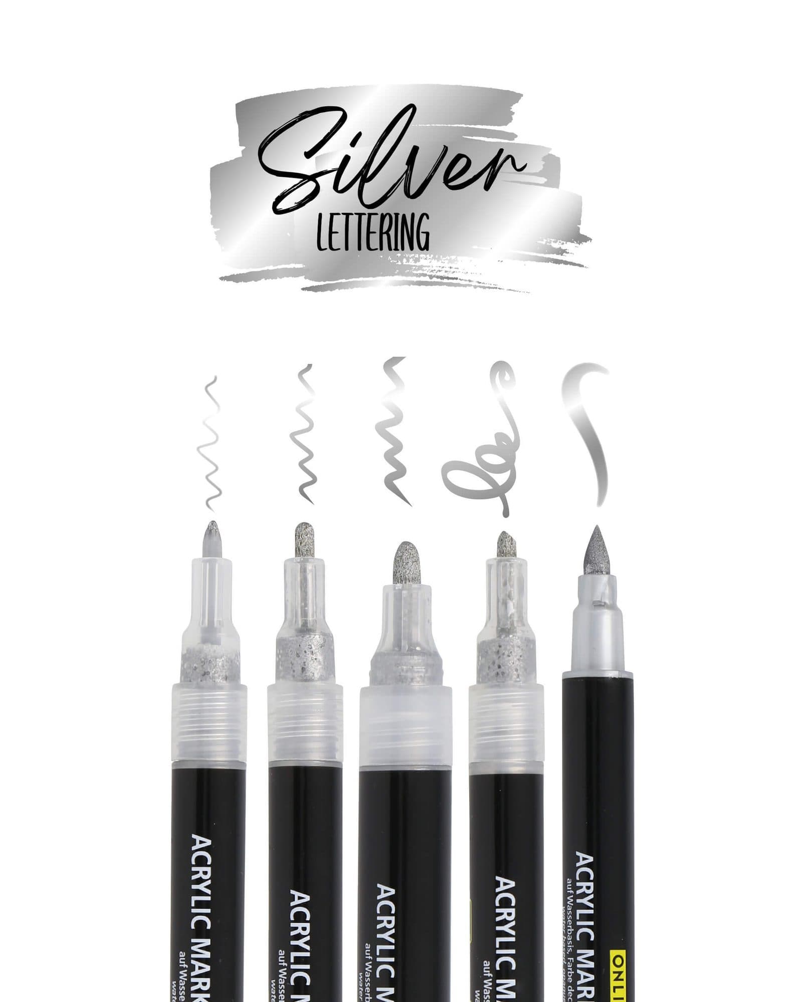 Acrylmarker Online lettering 5 breedtes zilver 4