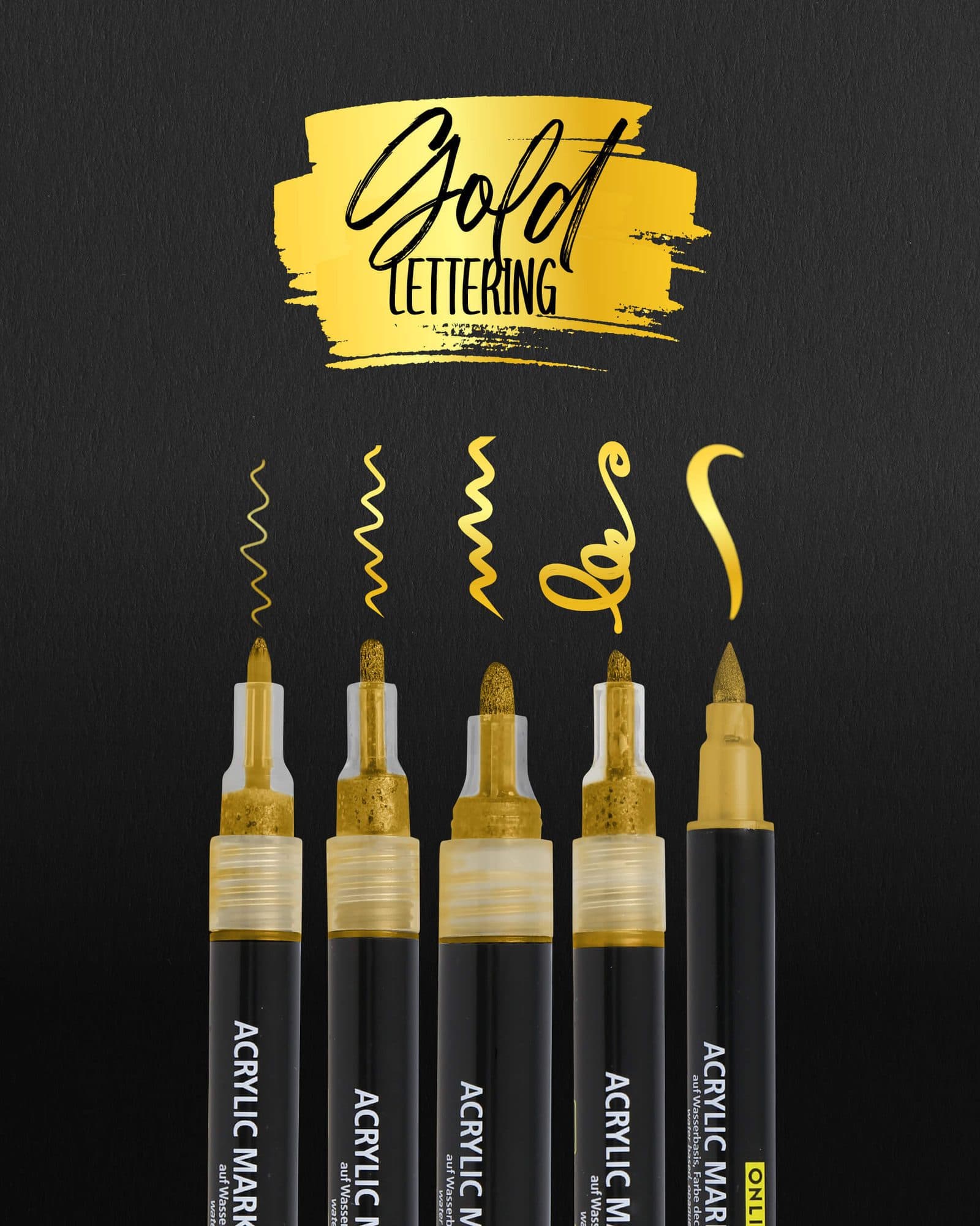 Acrylmarker Online lettering 5 breedtes goud 3