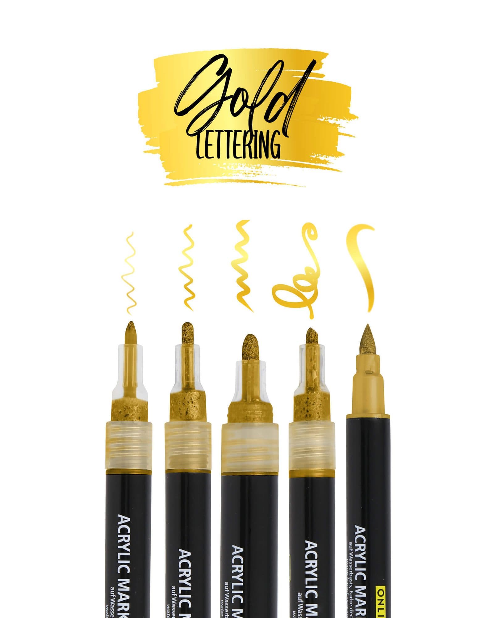Acrylmarker Online lettering 5 breedtes goud 4