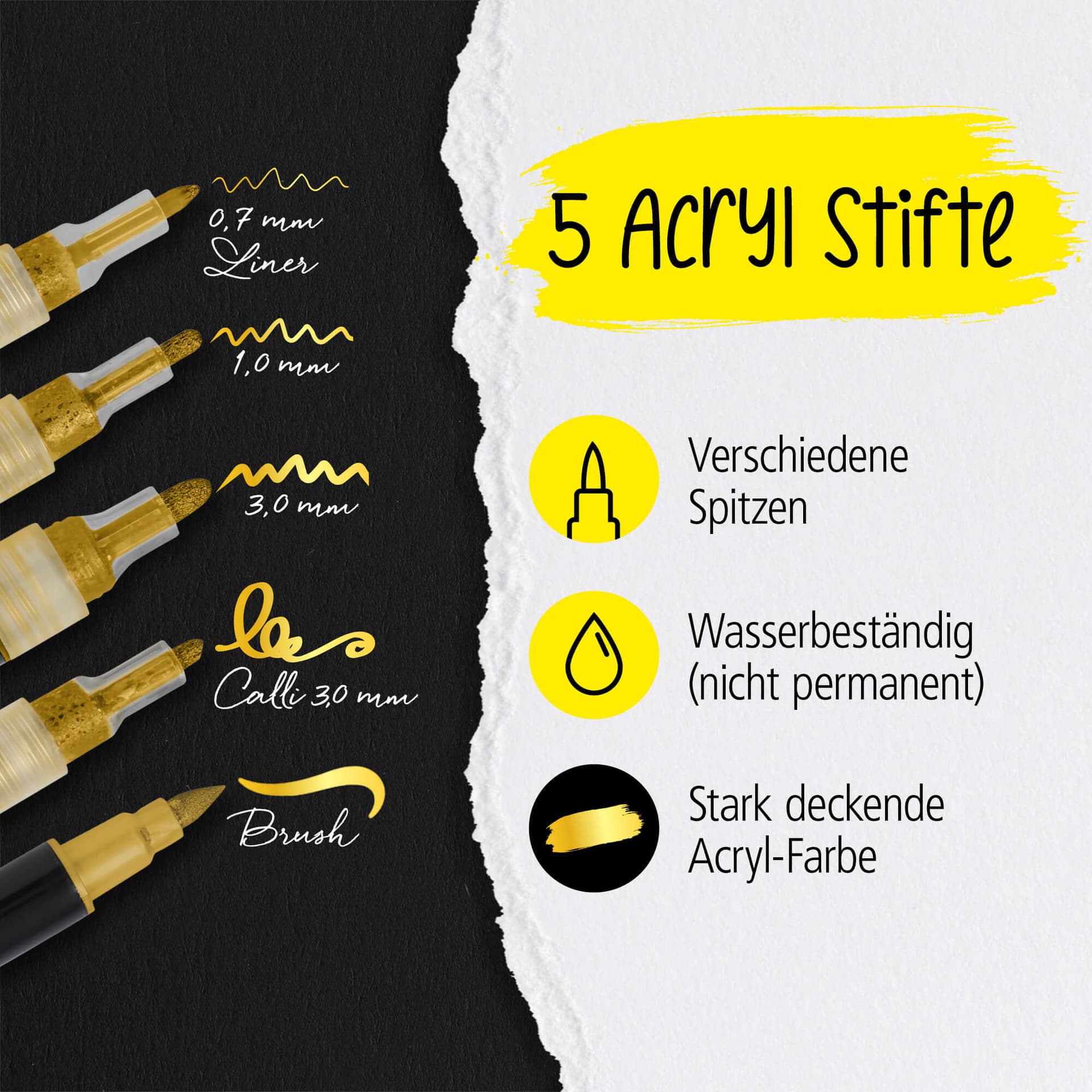 Acrylmarker Online lettering 5 breedtes goud 5