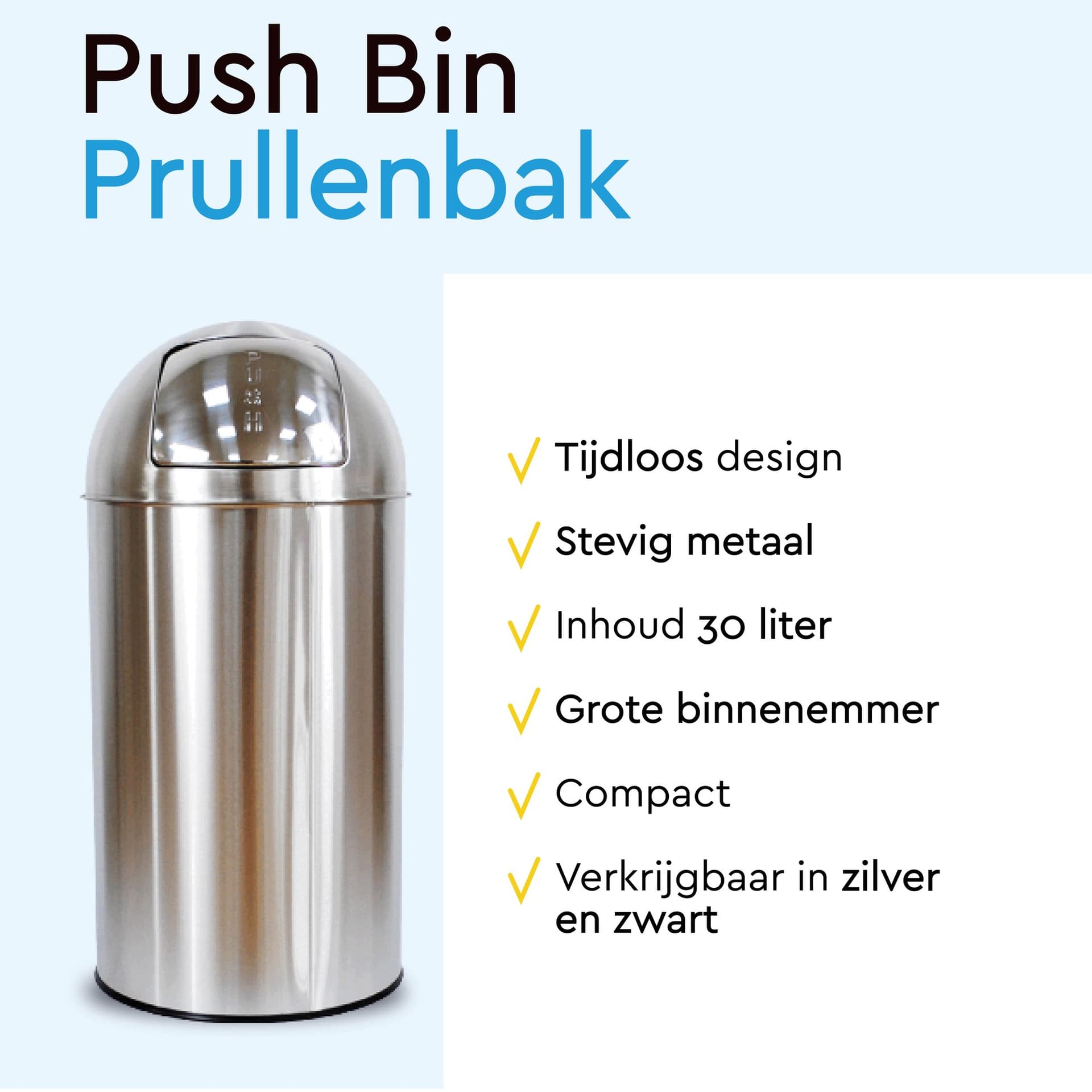 Afvalbak BRASQ Push Bin PB230+ 30 liter rvs 6