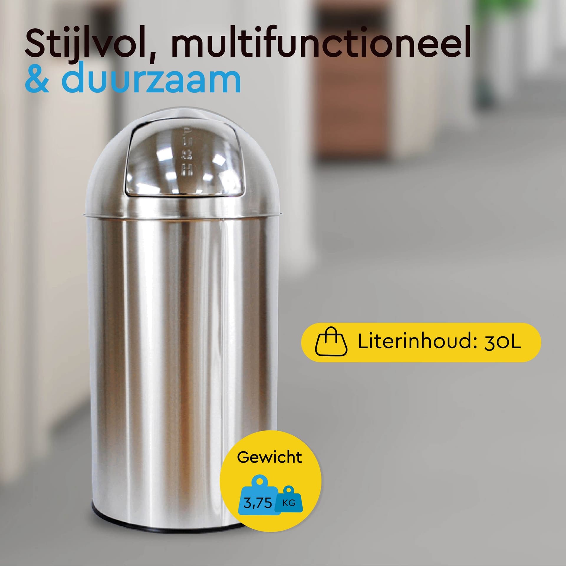 Afvalbak BRASQ Push Bin PB230+ 30 liter rvs 7