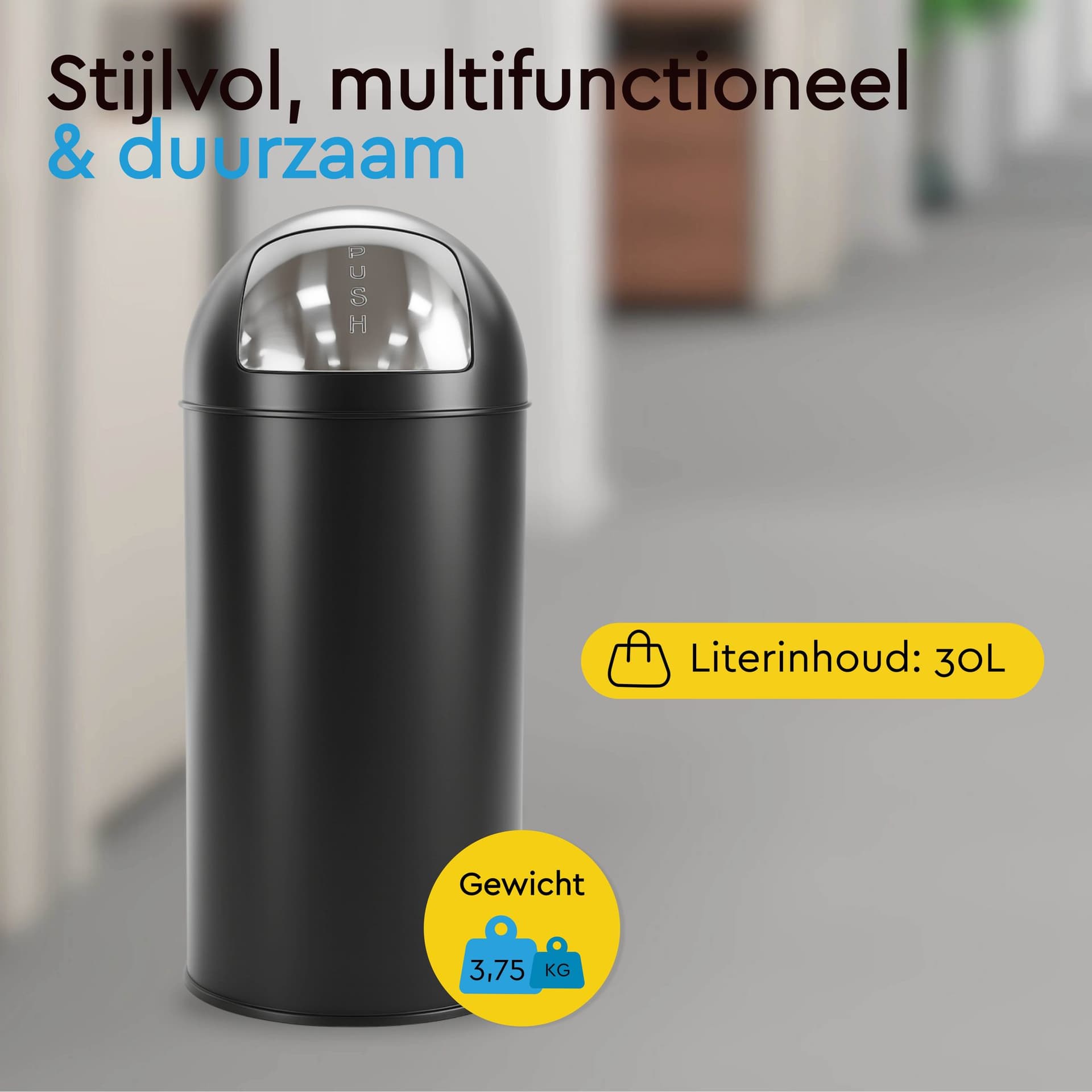 Afvalbak BRASQ Push Bin PB230+ 30 liter zwart 5