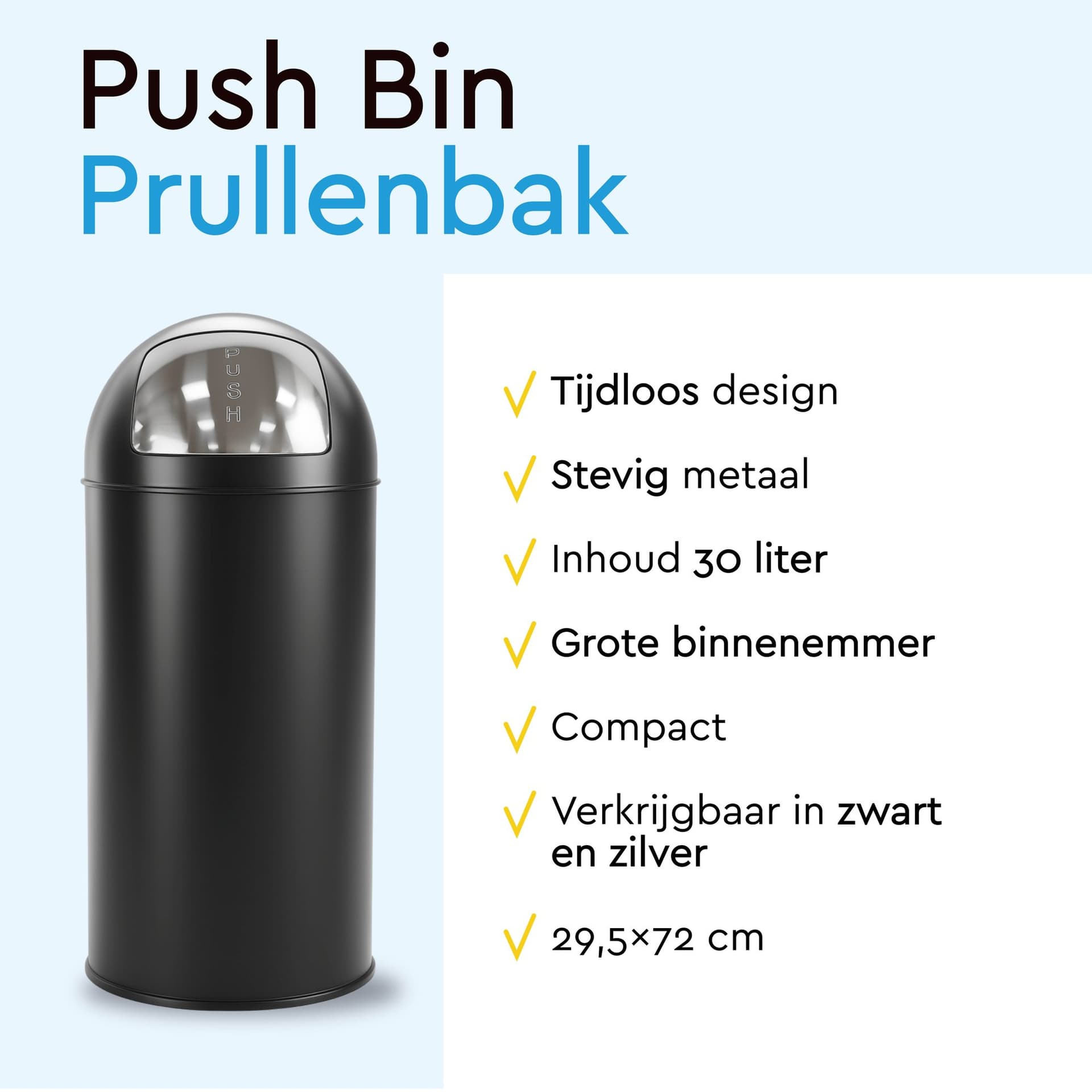 Afvalbak BRASQ Push Bin PB230+ 30 liter zwart 6