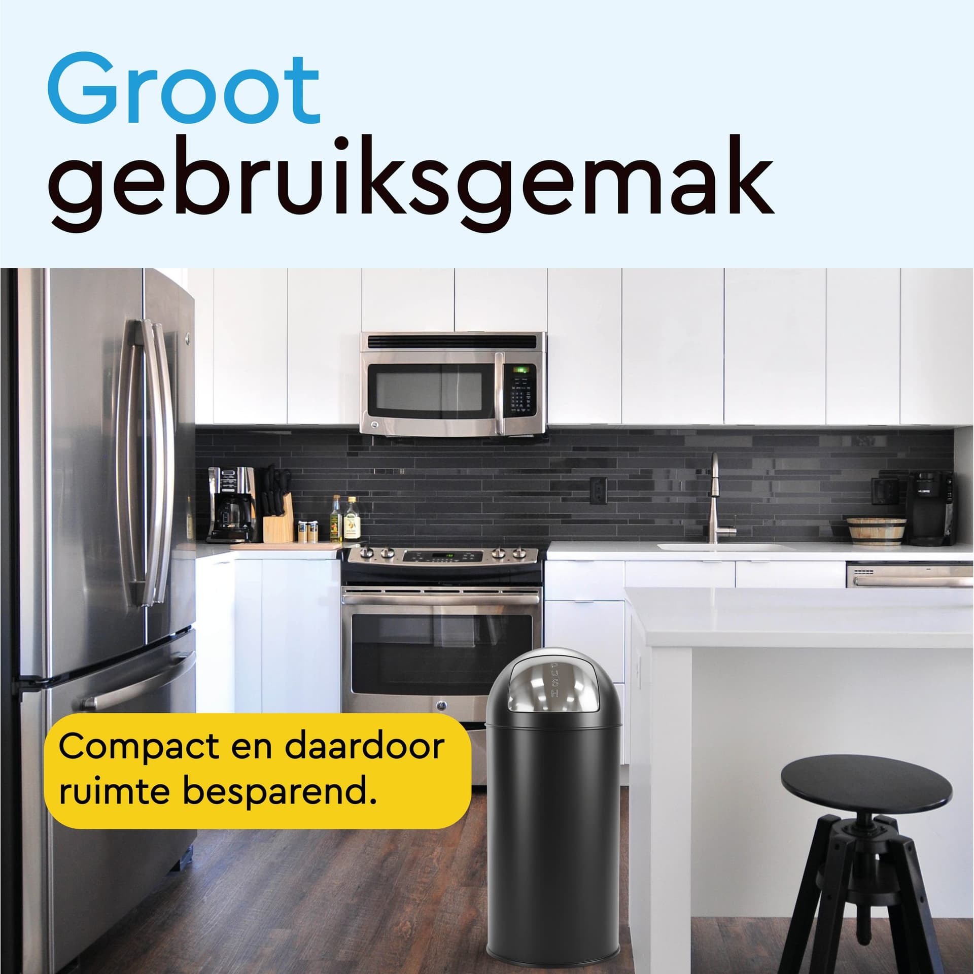 Afvalbak BRASQ Push Bin PB230+ 30 liter zwart 8