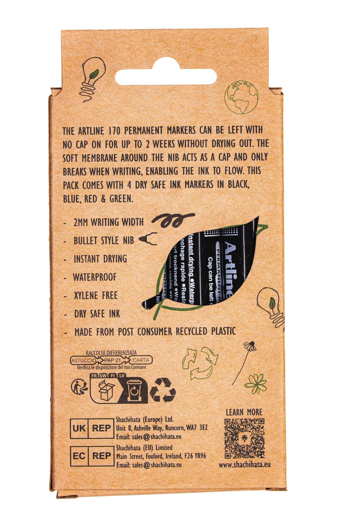 Permanent marker Artline 170 Dry Safe Eco rond medium ass 4 stuks 4