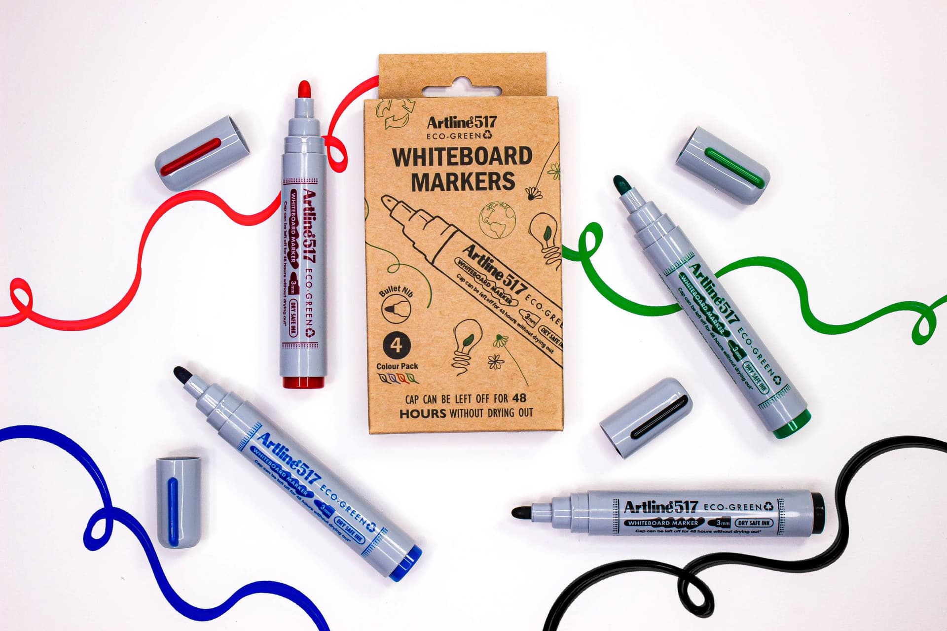Whiteboardmarker Artline 517 Dry Safe Eco rond medium ass 4 stuks 3