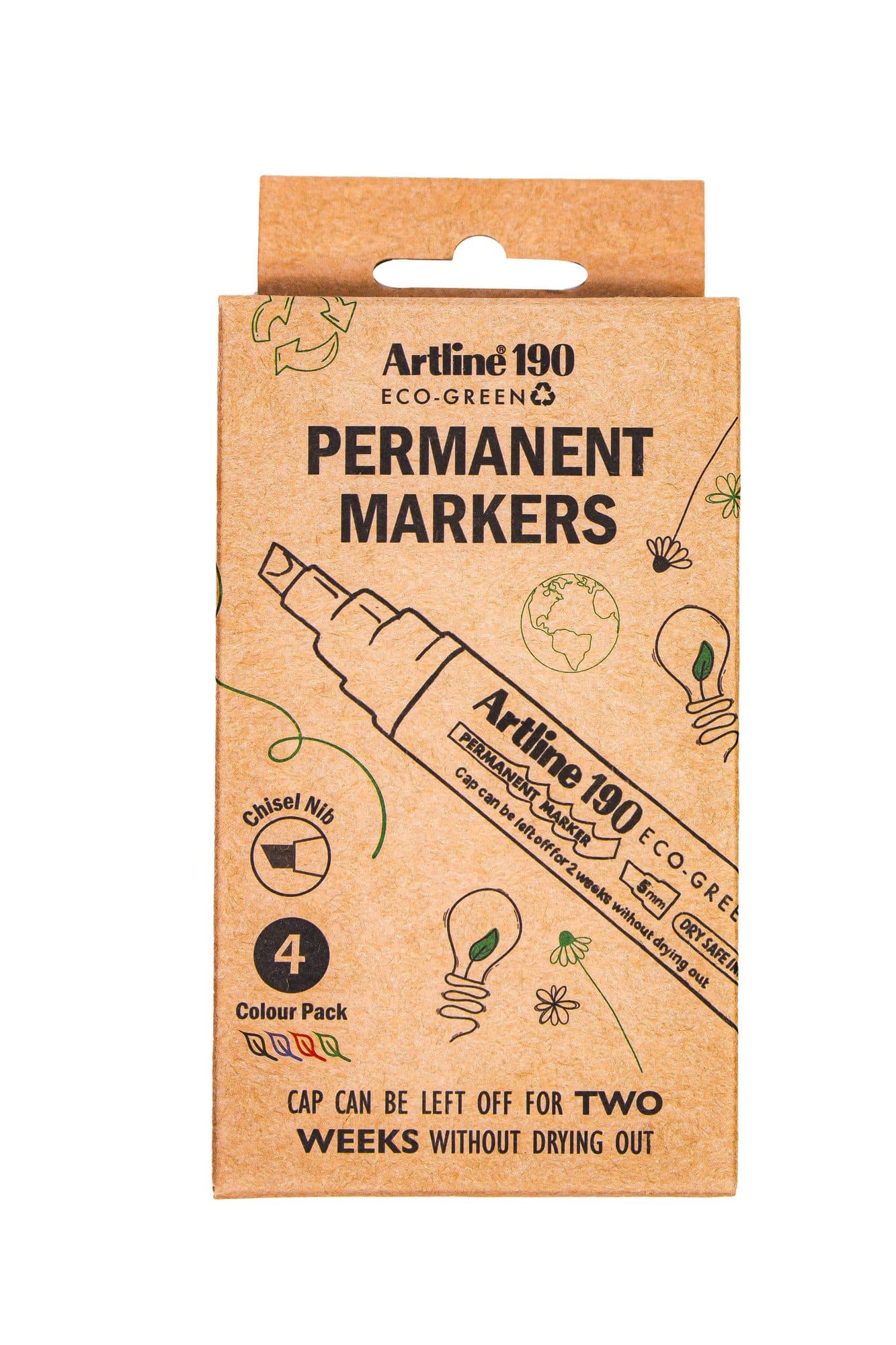 Permanent marker Artline 190  Dry Safe Eco schuin 2-5mm assorti 4st 2