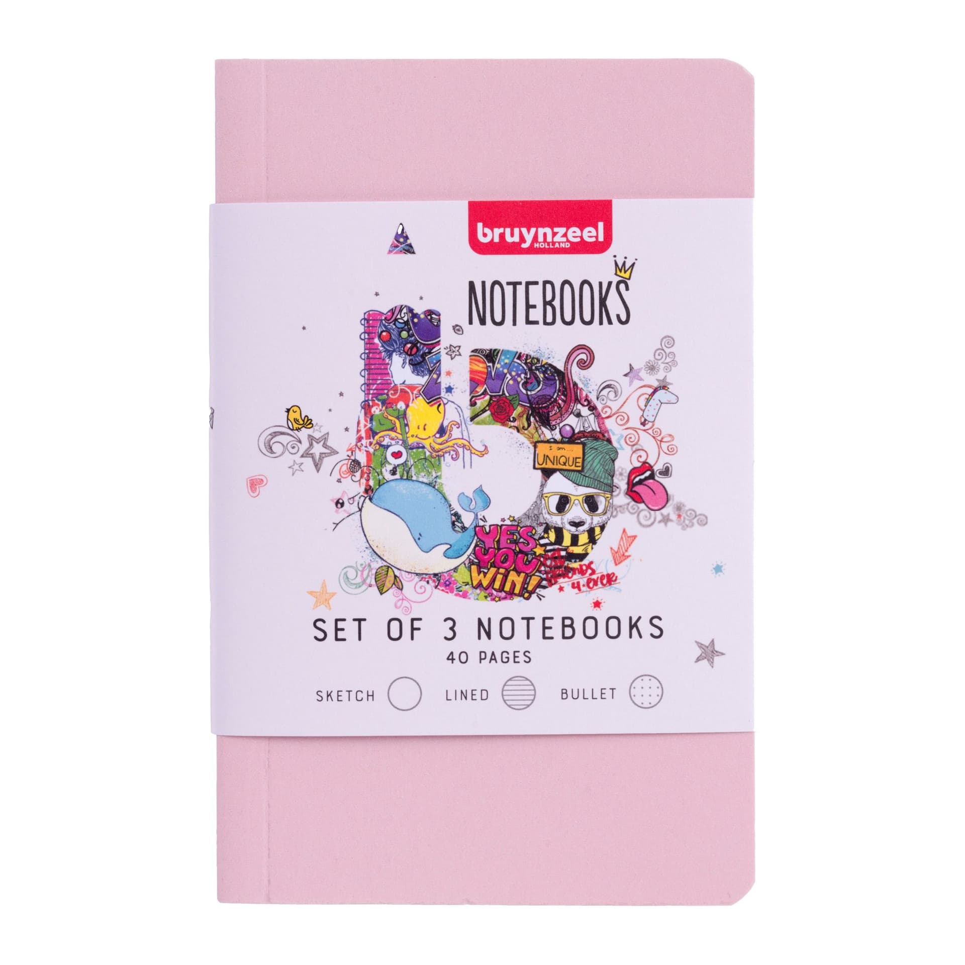 Notitieboek Bruynzeel Teens A6 set à 3 glitterkleuren