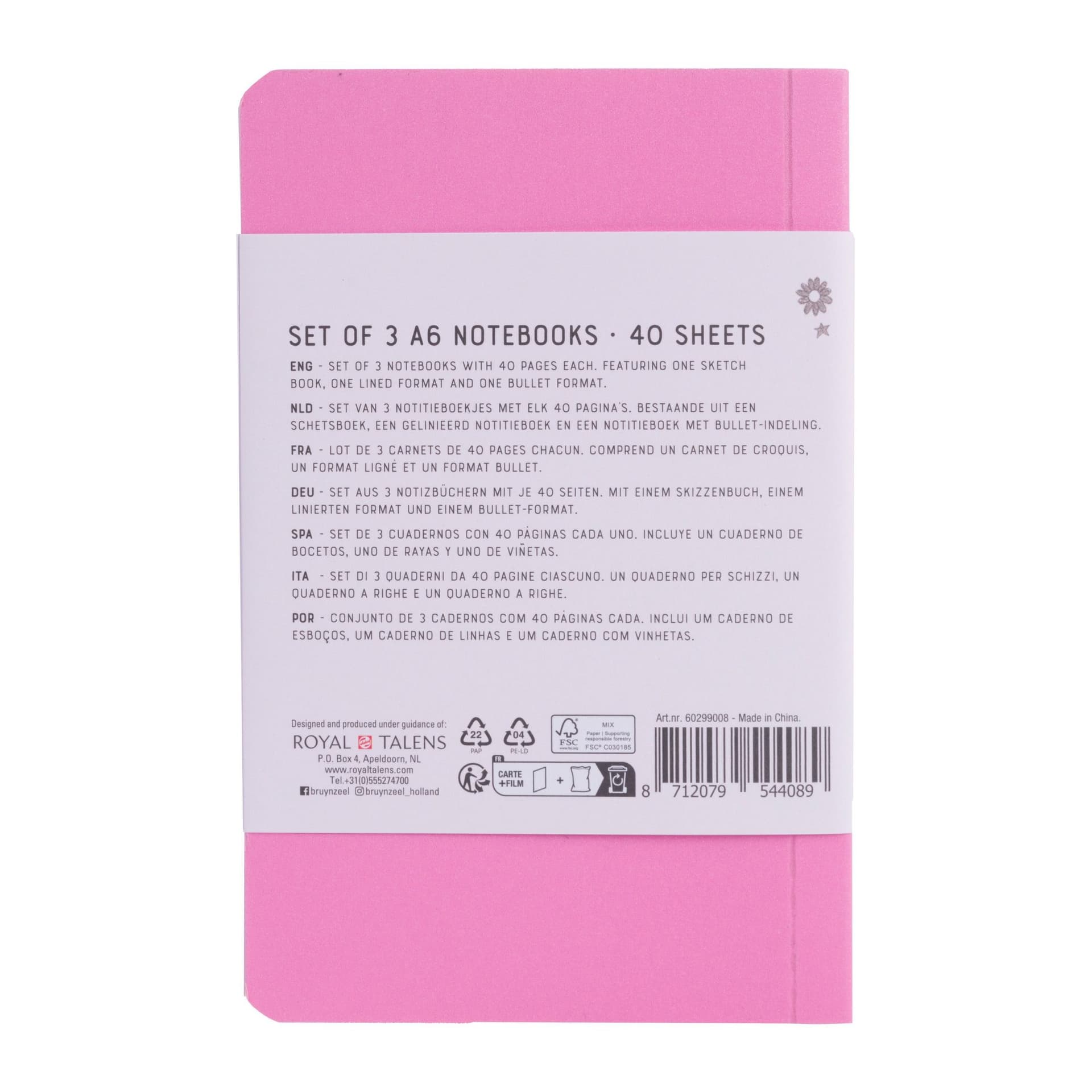Notitieboek Bruynzeel Teens A6 set à 3 glitterkleuren 6