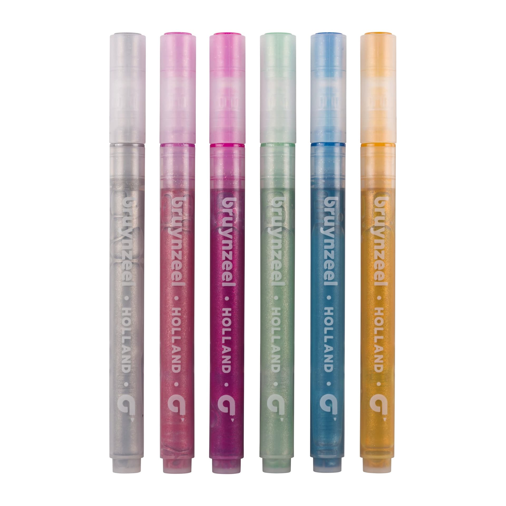 Viltstift Bruynzeel Kids assorti pastel glitter en zilver goud 6 stuks 2