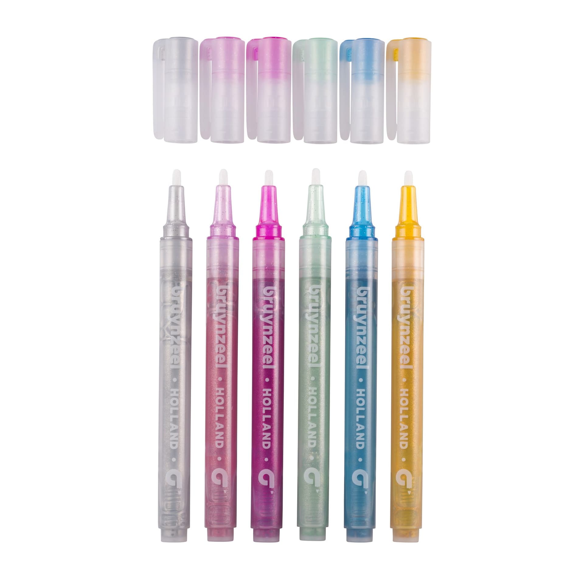 Viltstift Bruynzeel Kids assorti pastel glitter en zilver goud 6 stuks 3