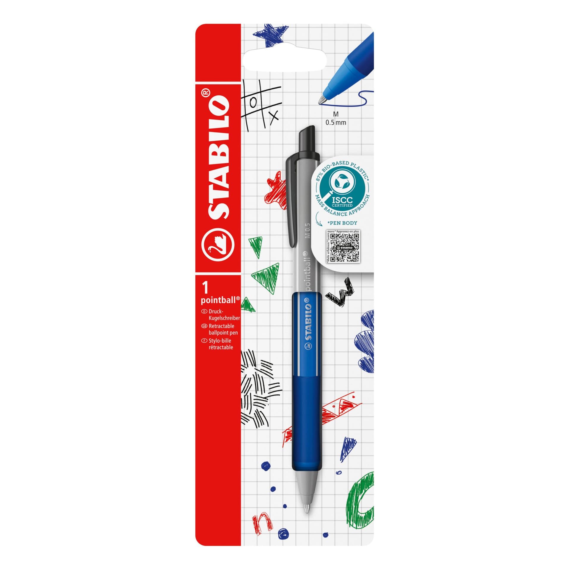 Balpen STABILO pointball colorful medium blauw blister à 1 stuk