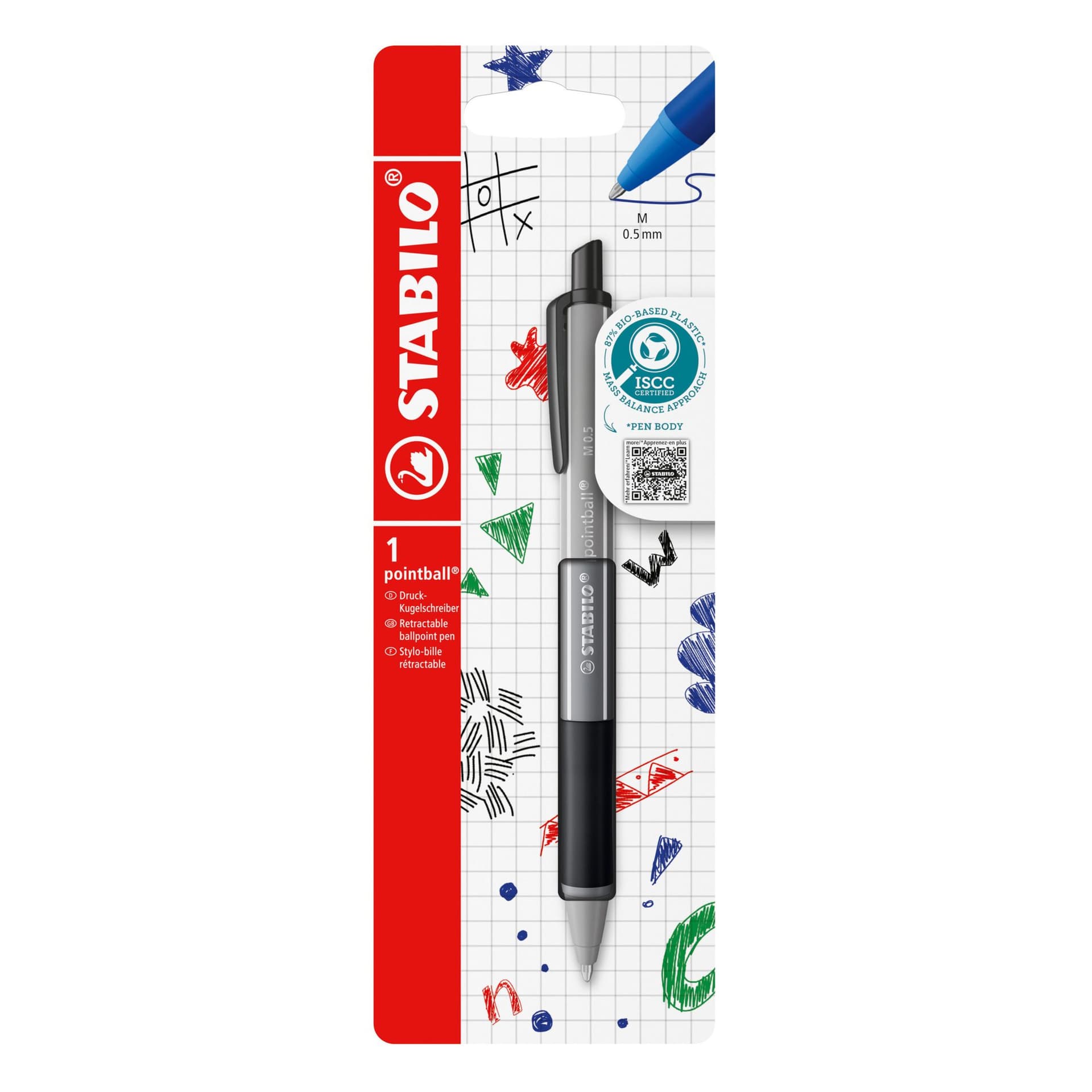 Balpen STABILO pointball colorful medium zwart blister à 1 stuk